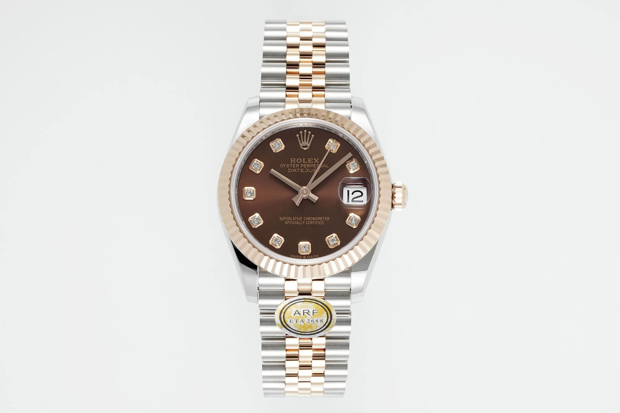 Cozy AR Factory Rolex Lady-Datejust 31mm Chocolate Brown Dial Diamond-Set Bezel Everose Rolesor Jubilee Bracelet Watch 4891