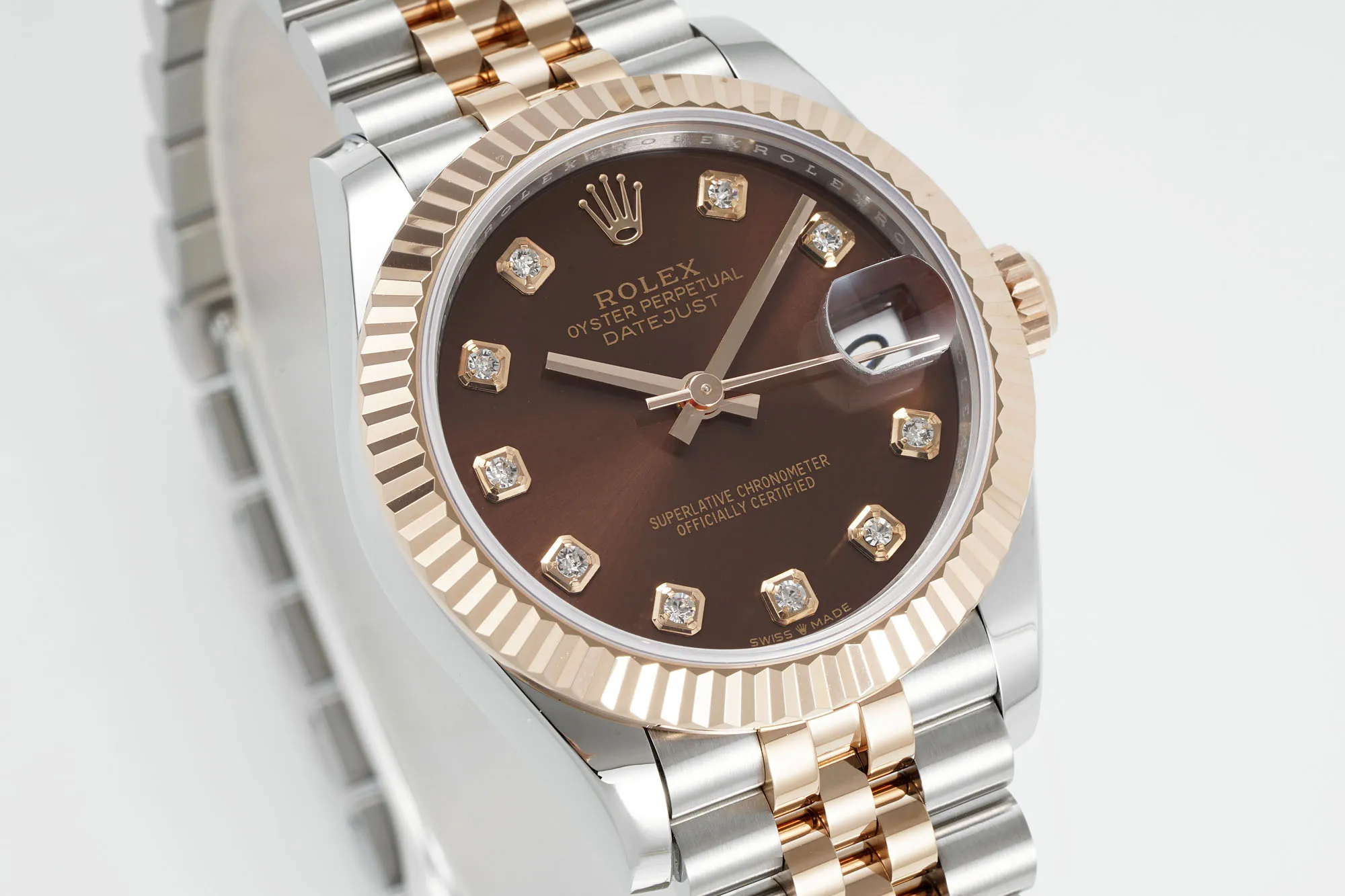 Cozy AR Factory Rolex Lady-Datejust 31mm Chocolate Brown Dial Diamond-Set Bezel Everose Rolesor Jubilee Bracelet Watch 4891