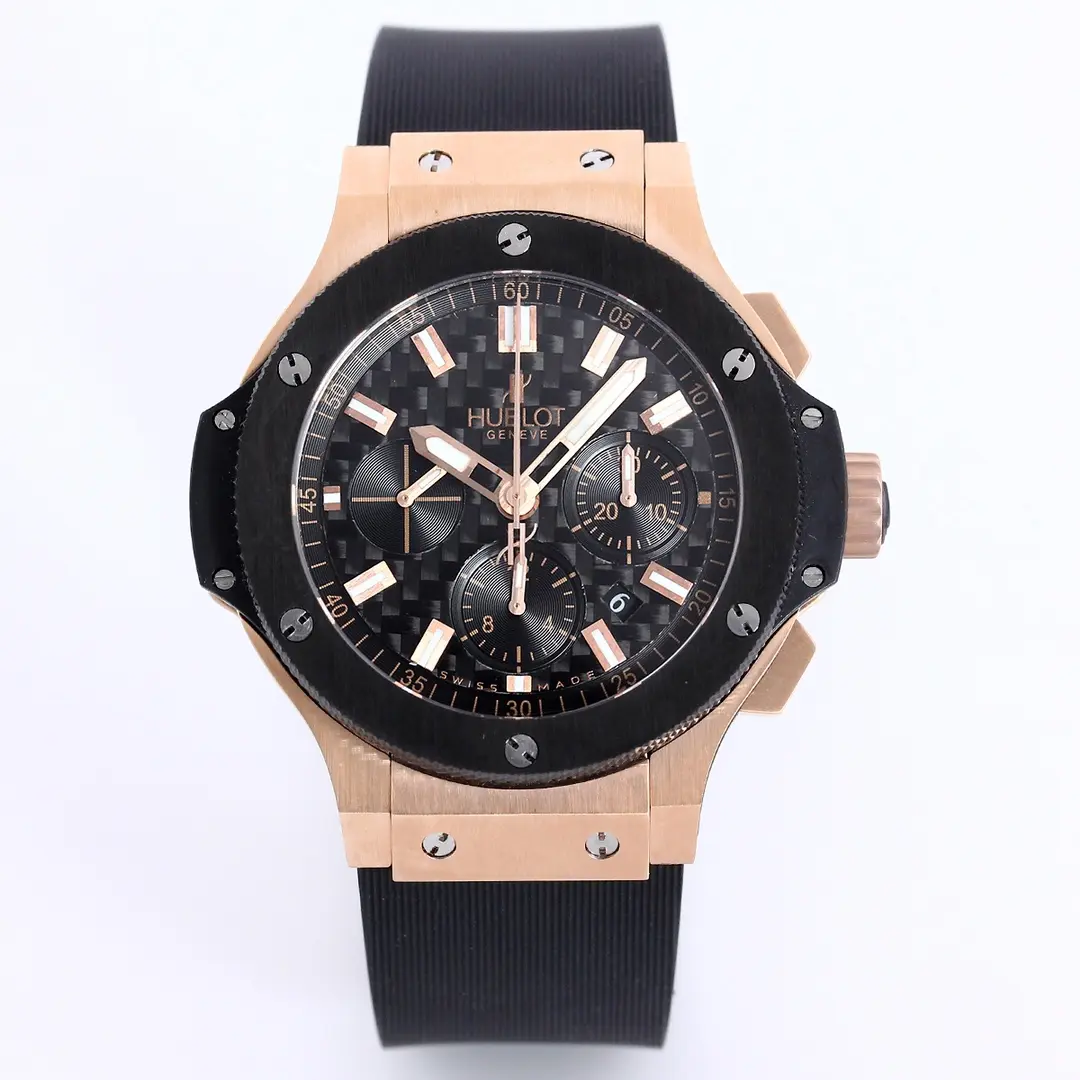 TMF Factory Hublot Big Bang 44mm Rose Gold Black Dial Chronograph Watch with Rubber Strap – Super Clone Edition Popular 7453
