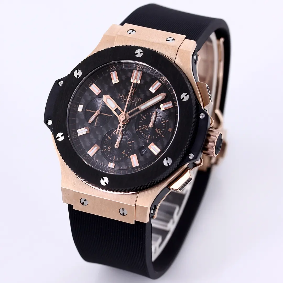 WWF Factory Hublot Big Bang 44mm Rose Gold Black Dial Chronograph Watch with Rubber Strap – Super Clone Edition MultiPurpose 8199