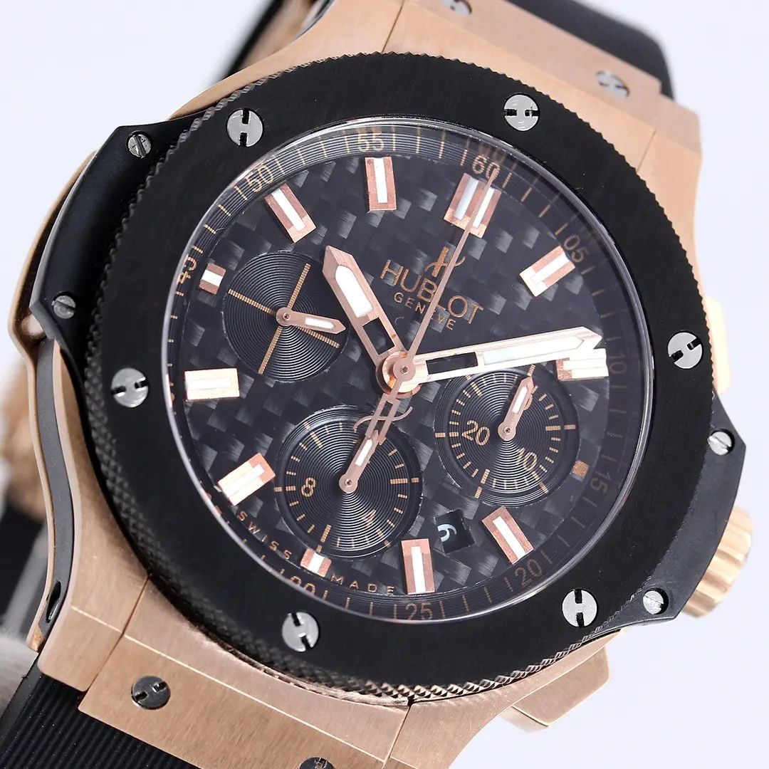 WWF Factory Hublot Big Bang 44mm Rose Gold Black Dial Chronograph Watch with Rubber Strap – Super Clone Edition MultiPurpose 8199