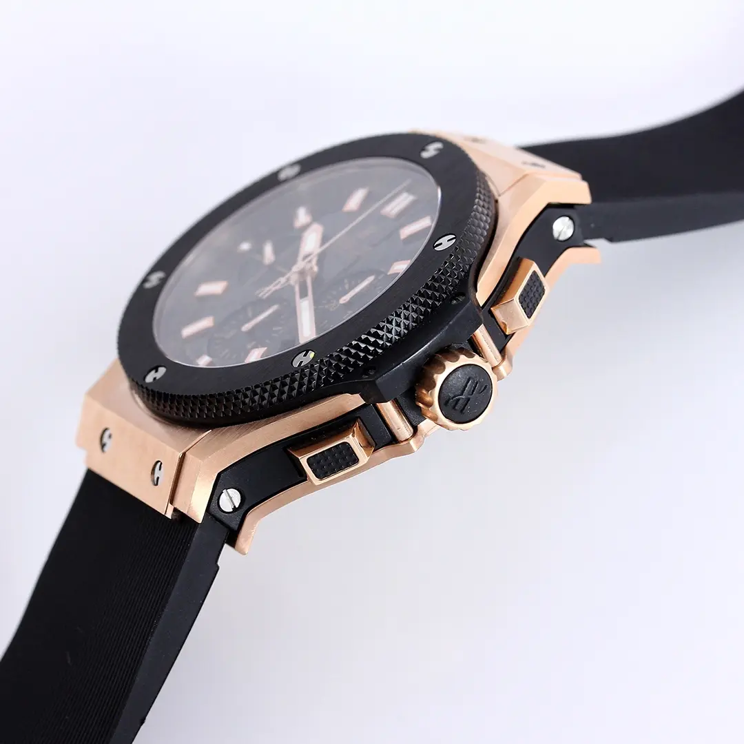 WWF Factory Hublot Big Bang 44mm Rose Gold Black Dial Chronograph Watch with Rubber Strap – Super Clone Edition MultiPurpose 8199