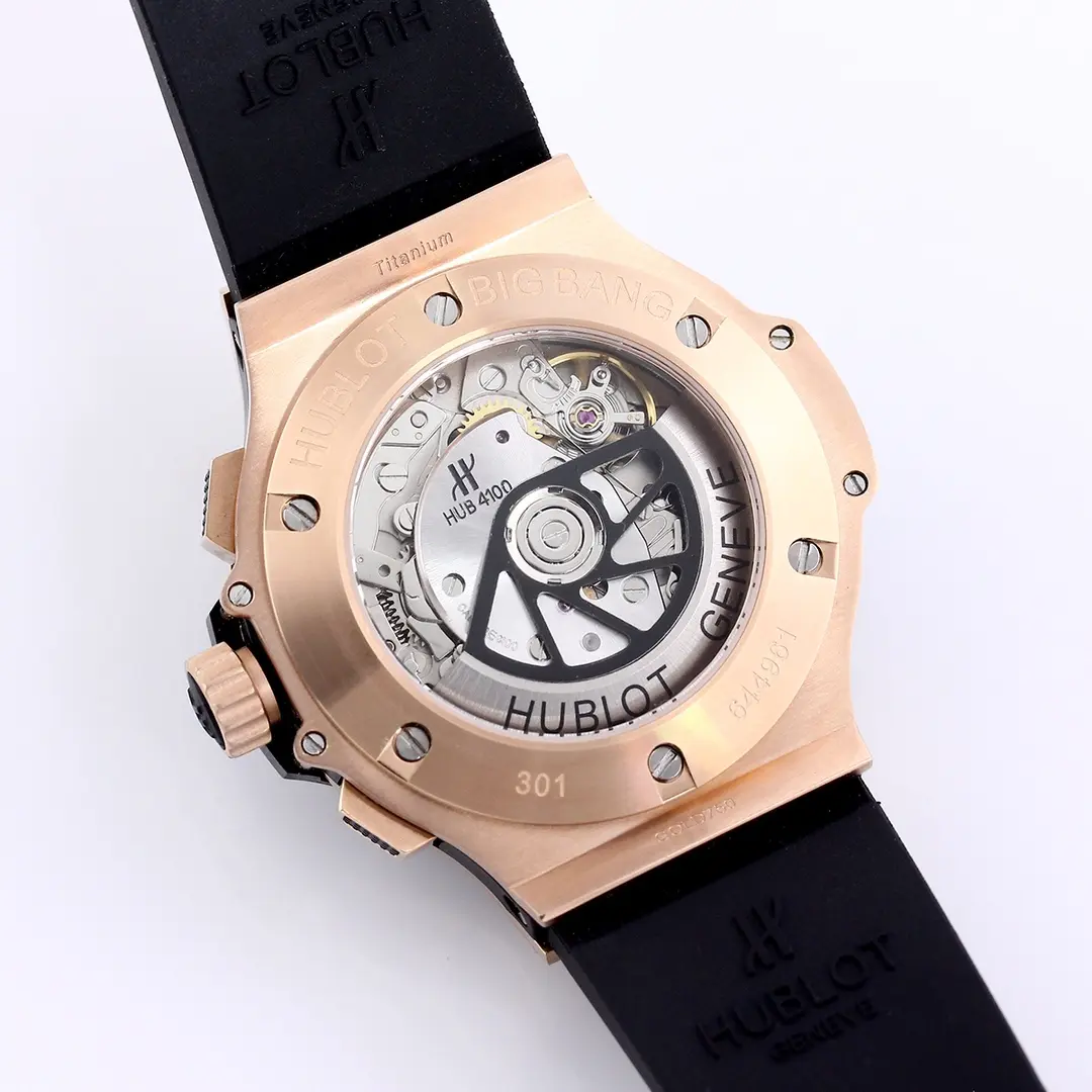 WWF Factory Hublot Big Bang 44mm Rose Gold Black Dial Chronograph Watch with Rubber Strap – Super Clone Edition MultiPurpose 8199