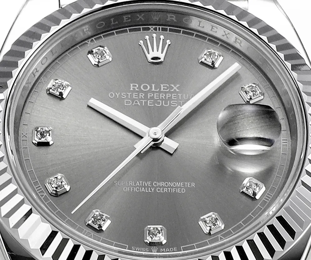 AR Factory Rolex Oyster Perpetual Datejust 41mm Stainless Steel Grey Dial Diamond Markers Fluted Bezel Jubilee Bracelet Watch Durable 4936