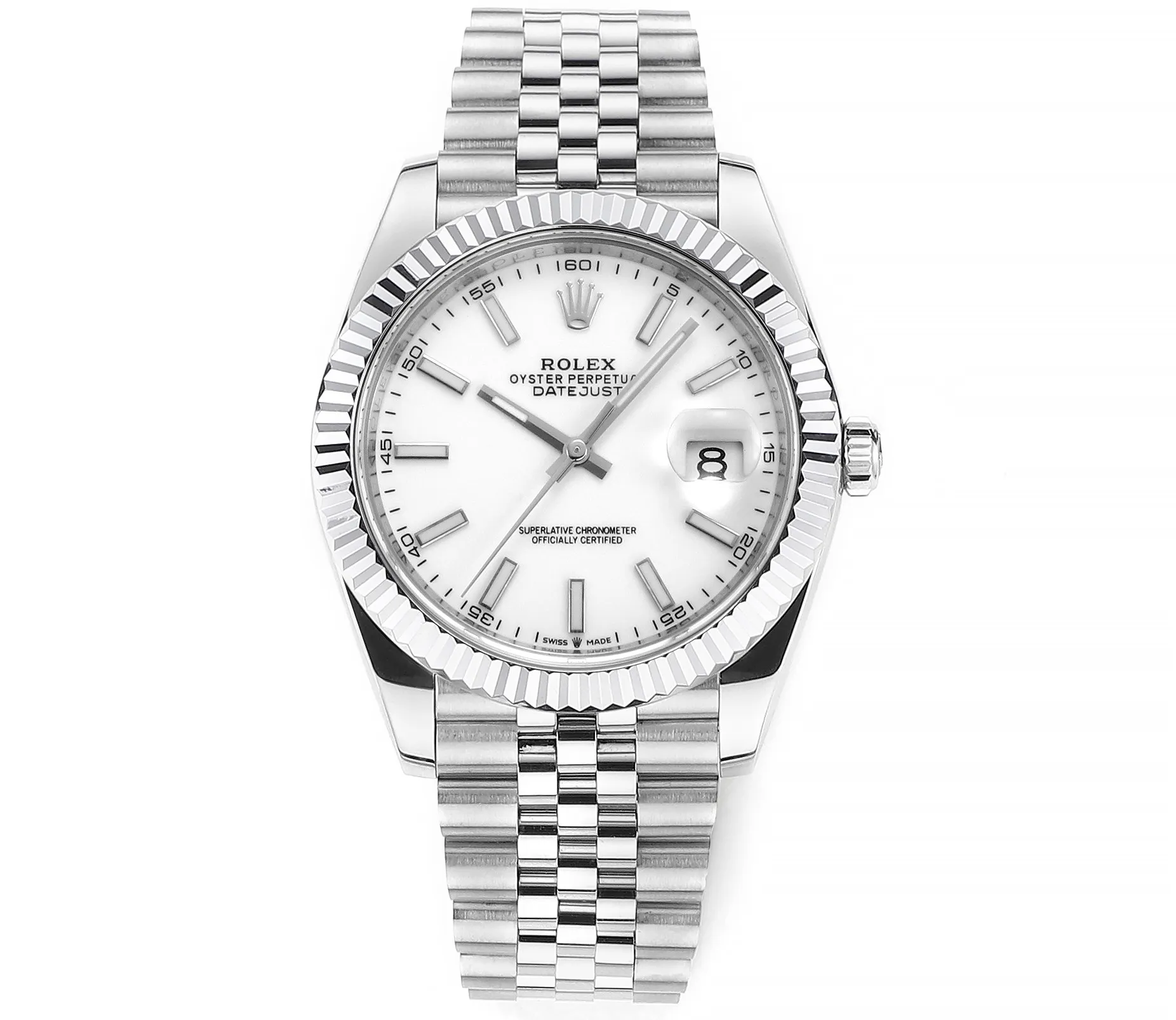 SoftTouch AR Factory Rolex Datejust 41mm Stainless Steel White Dial Fluted Bezel Jubilee Bracelet Automatic Men’s Watch 115