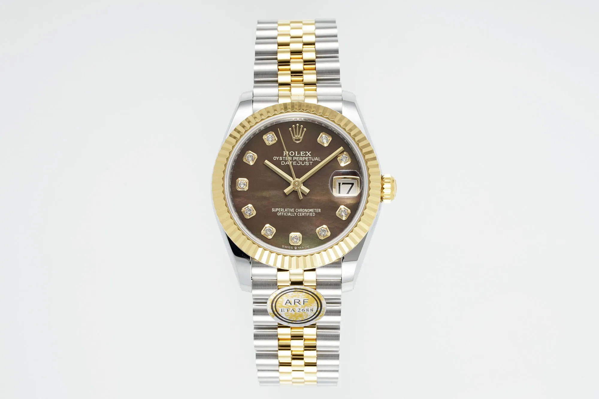 OdorResistant AR Factory Rolex Datejust 31mm Stainless Steel and Yellow Gold Chocolate Diamond Dial Jubilee Bracelet Watch 4914