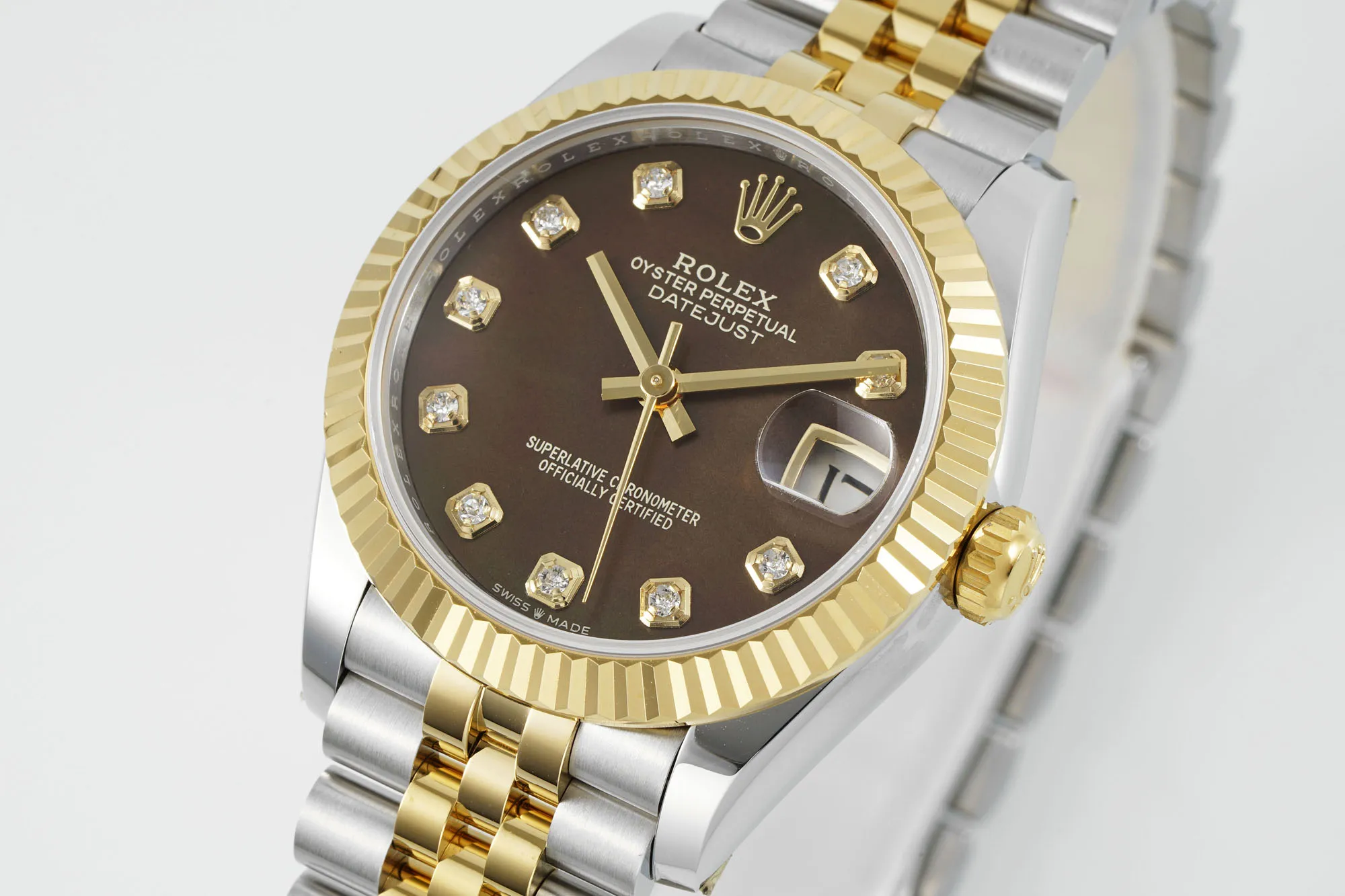 OdorResistant AR Factory Rolex Datejust 31mm Stainless Steel and Yellow Gold Chocolate Diamond Dial Jubilee Bracelet Watch 4914