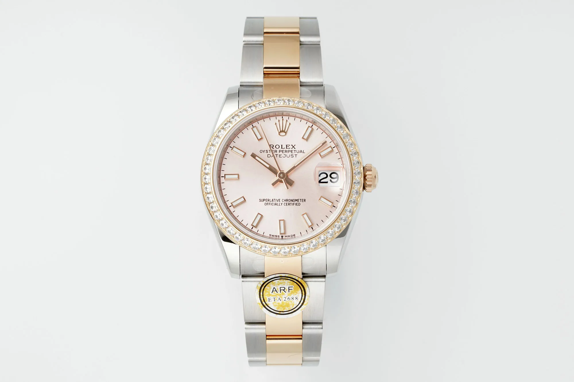AR Factory Rolex Datejust 31mm Two-Tone Stainless Steel and Yellow Gold Pink Dial Diamond Bezel Women’s Watch Sleek 172