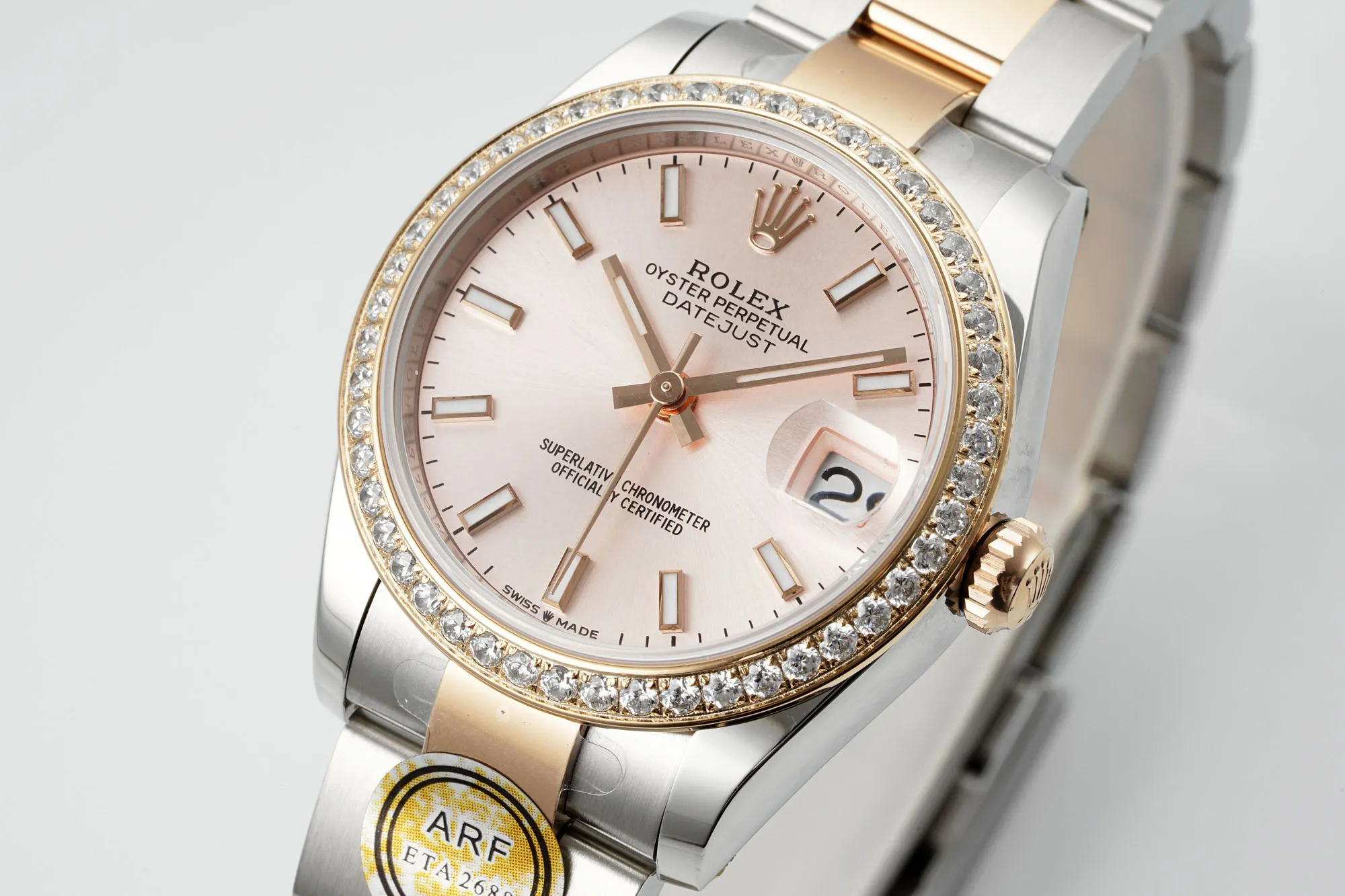 AR Factory Rolex Datejust 31mm Two-Tone Stainless Steel and Yellow Gold Pink Dial Diamond Bezel Women’s Watch Sleek 172
