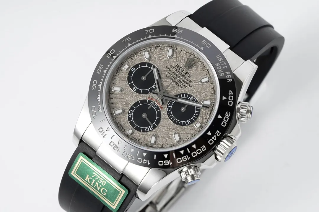 Rolex Daytona Cosmograph Watch – Silver Dial, Black Rubber Strap,  Watches Replica Collection Contemporary 36