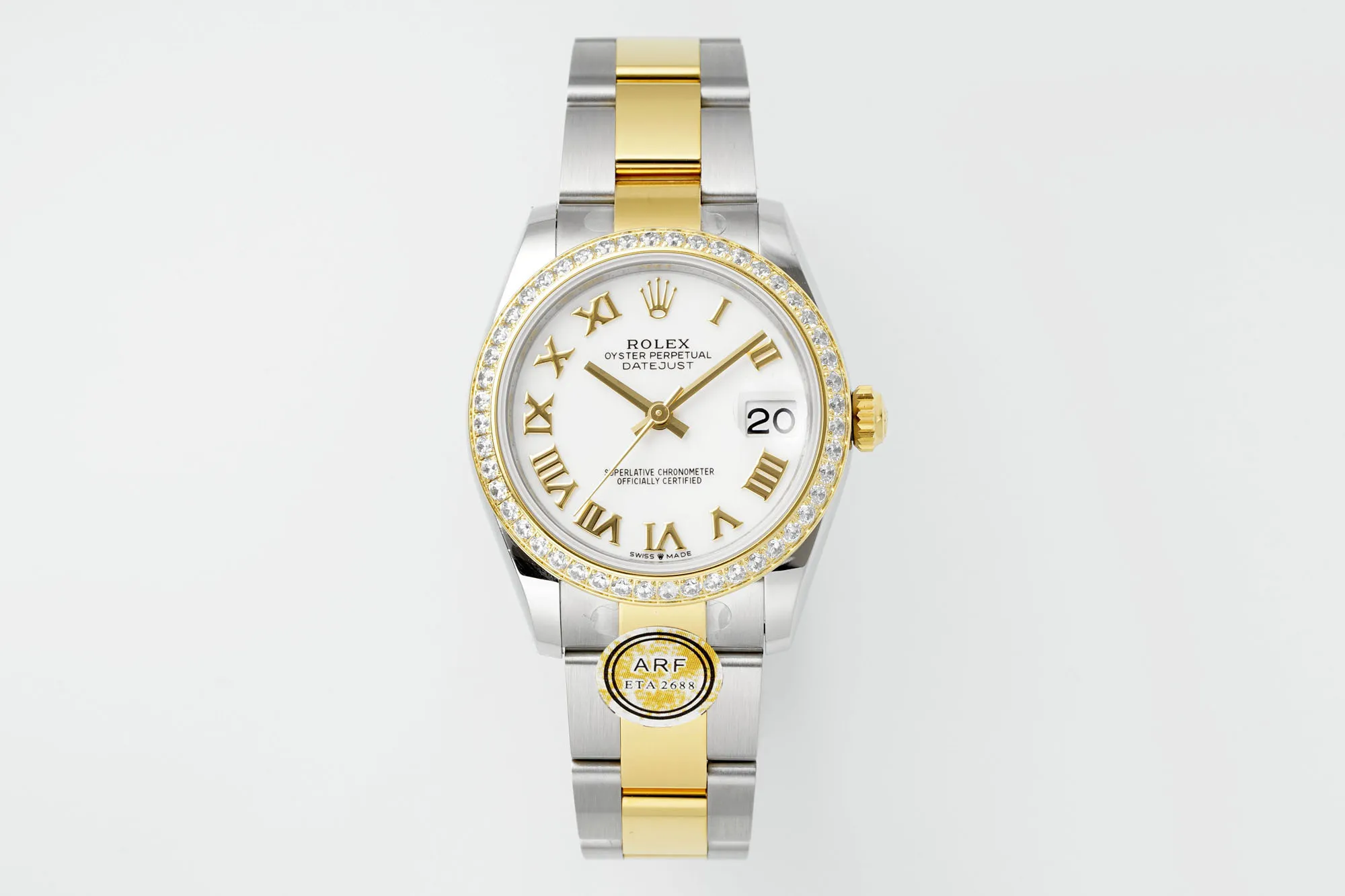 AR Factory Rolex Datejust 31mm White Dial Roman Numerals Diamond Bezel Two-Tone Stainless Steel and Yellow Gold Oyster Bracelet Ladies Watch Trendsetting 4997