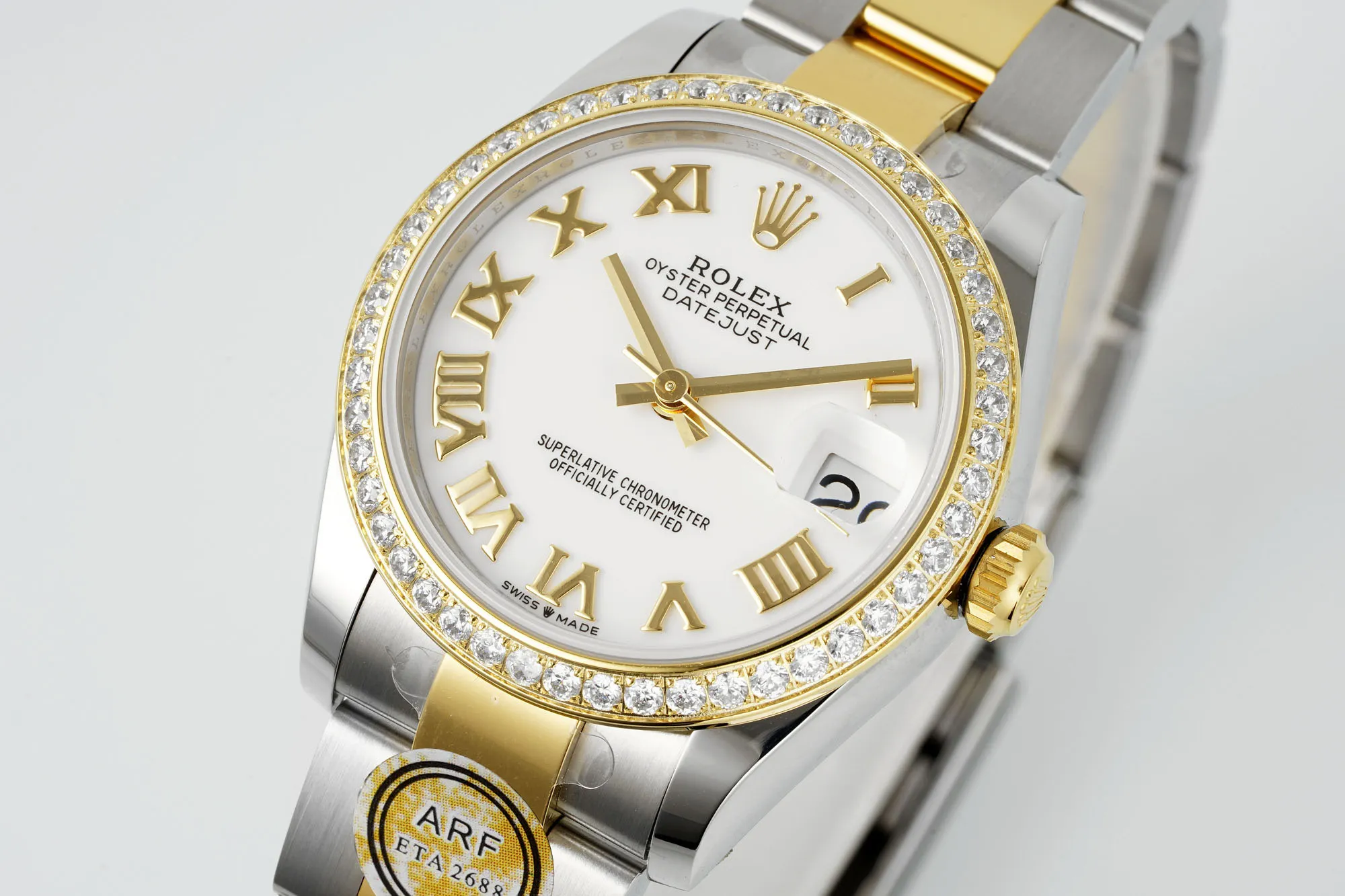 AR Factory Rolex Datejust 31mm White Dial Roman Numerals Diamond Bezel Two-Tone Stainless Steel and Yellow Gold Oyster Bracelet Ladies Watch Trendsetting 4997