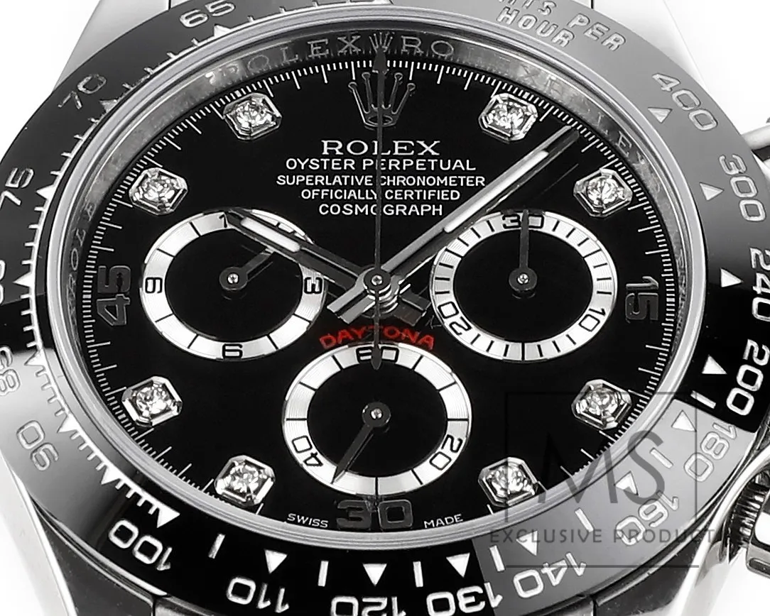 BT Factory Rolex Daytona Black Diamond-Set Dial Chronograph Watch with Black Rubber Strap and Stainless Steel Case Modern 4817