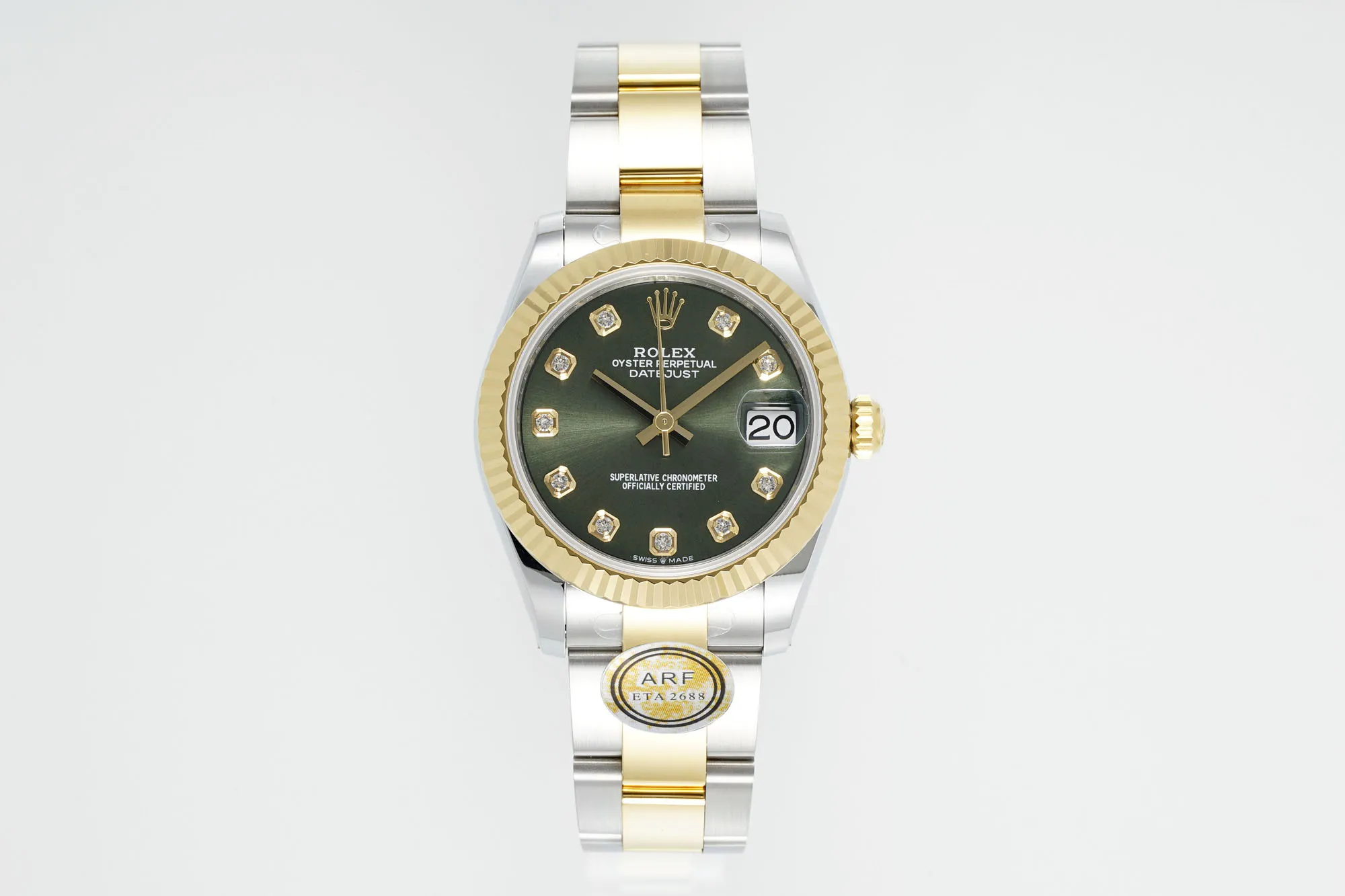 Thermal AR Factory Rolex Datejust 31mm Green Dial Diamond-Set Fluted Bezel Two-Tone Oystersteel and Yellow Gold Oyster Bracelet Watch 4999