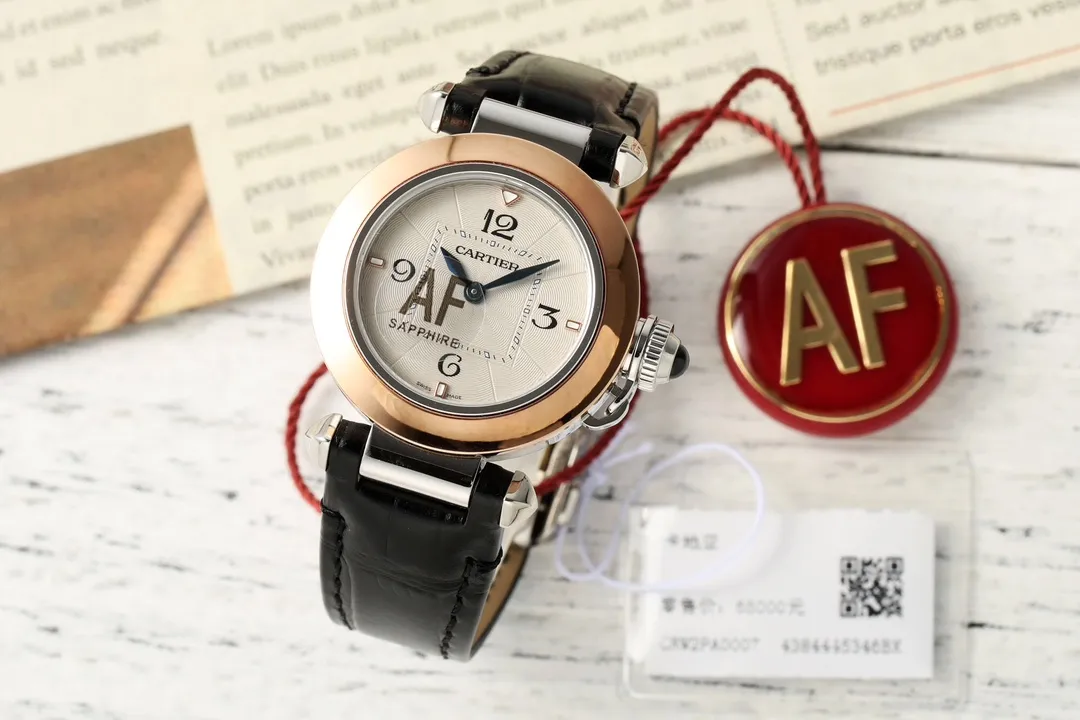 Unique Cartier Pasha AF Edition White Dial Rose Gold and Steel Case Black Leather Strap Automatic Women’s Watch 2809