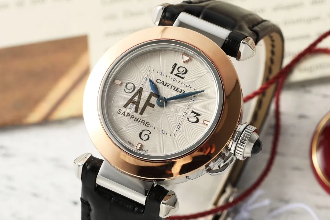 Unique Cartier Pasha AF Edition White Dial Rose Gold and Steel Case Black Leather Strap Automatic Women’s Watch 2809