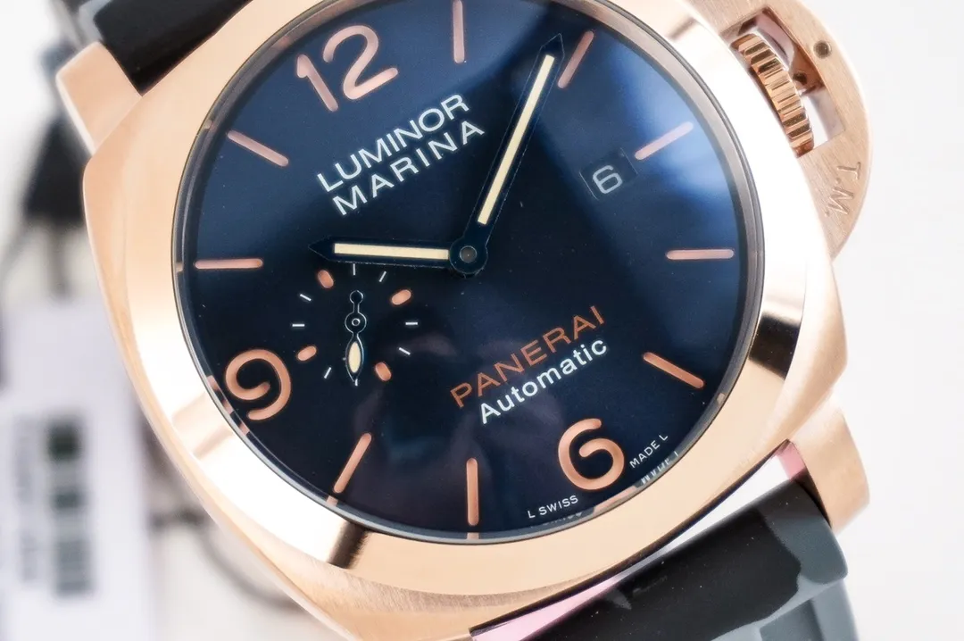 Classic Panerai Luminor Marina Automatic Rose Gold Case Black Dial Camouflage Rubber Strap Men’s Luxury Watch 787