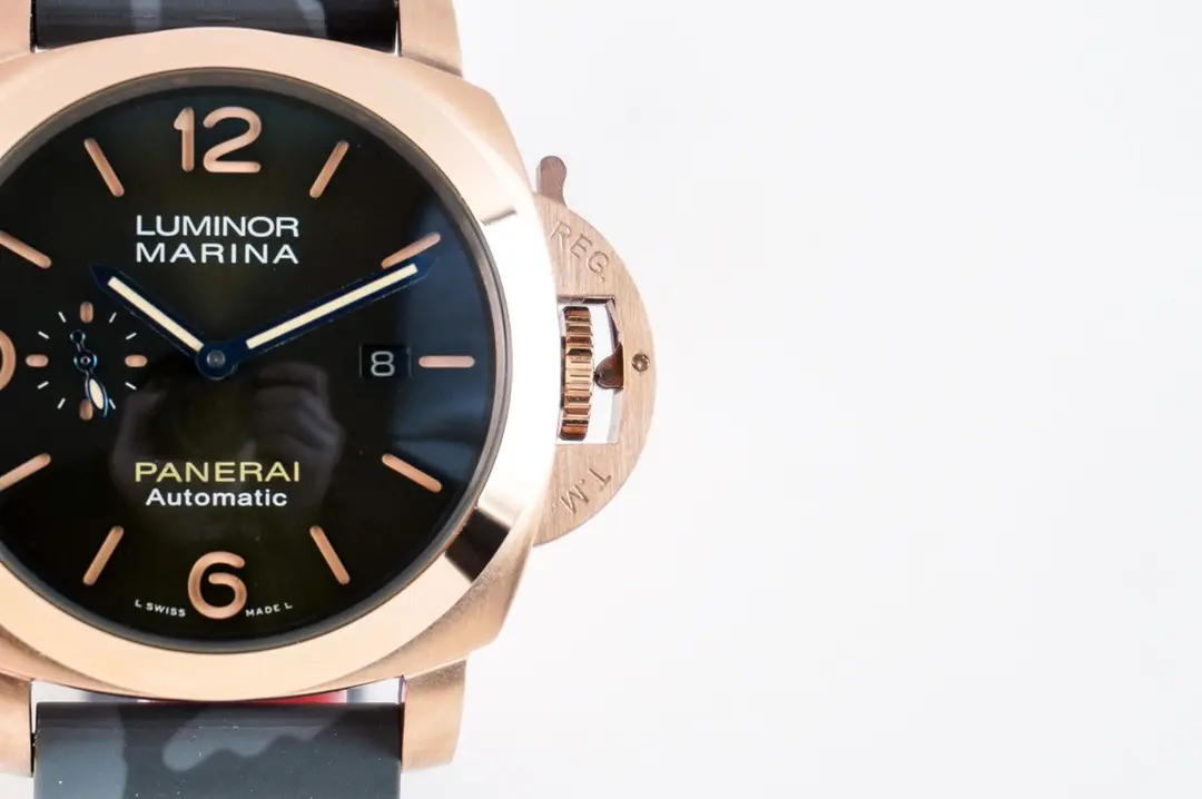 Classic Panerai Luminor Marina Automatic Rose Gold Case Black Dial Camouflage Rubber Strap Men’s Luxury Watch 787