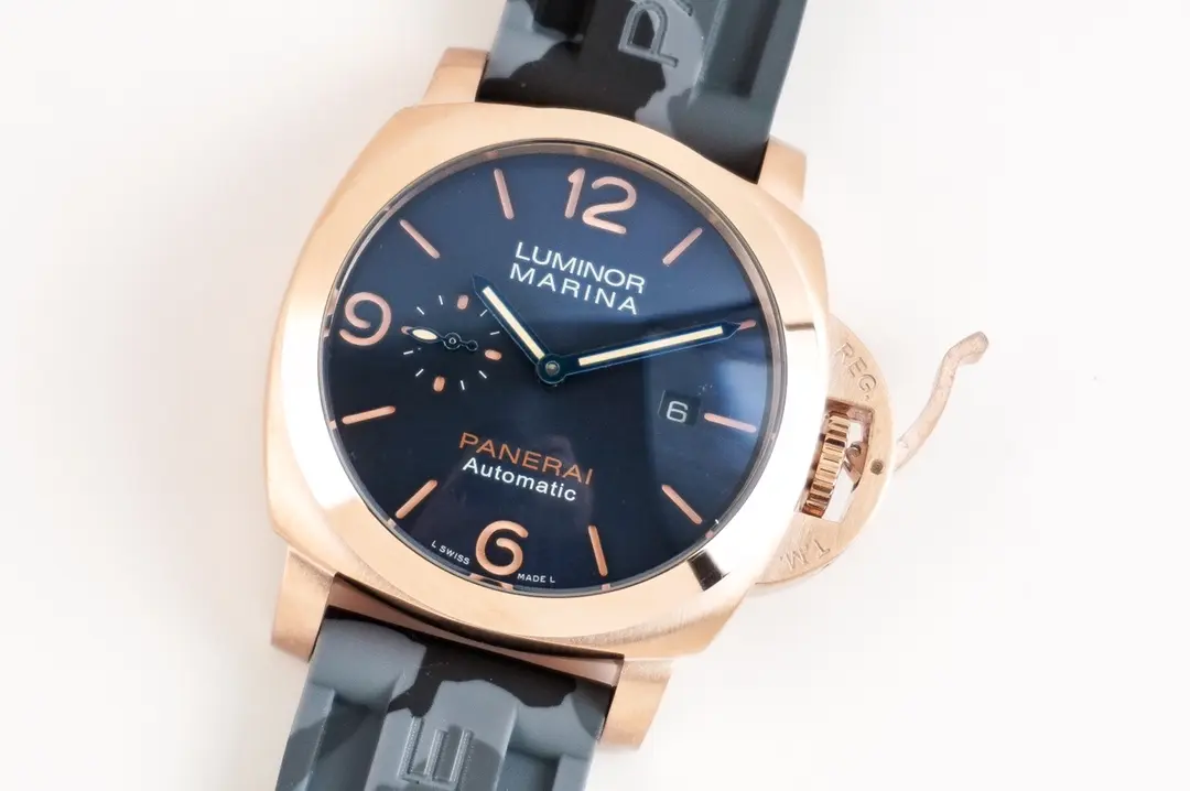 Classic Panerai Luminor Marina Automatic Rose Gold Case Black Dial Camouflage Rubber Strap Men’s Luxury Watch 787