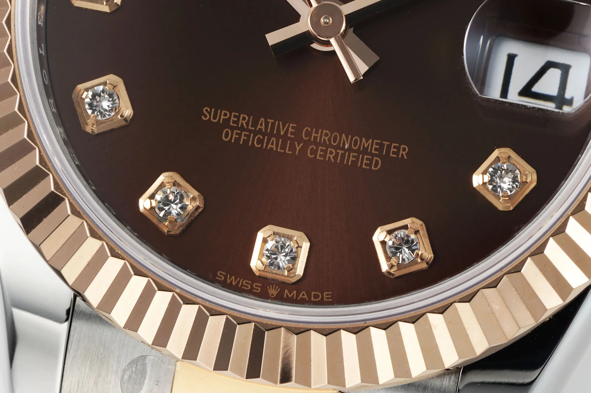 Unisex AR Factory Rolex Datejust 31mm Chocolate Dial Diamond Markers Two-Tone Stainless Steel and Yellow Gold Oyster Bracelet Ladies Watch 4931