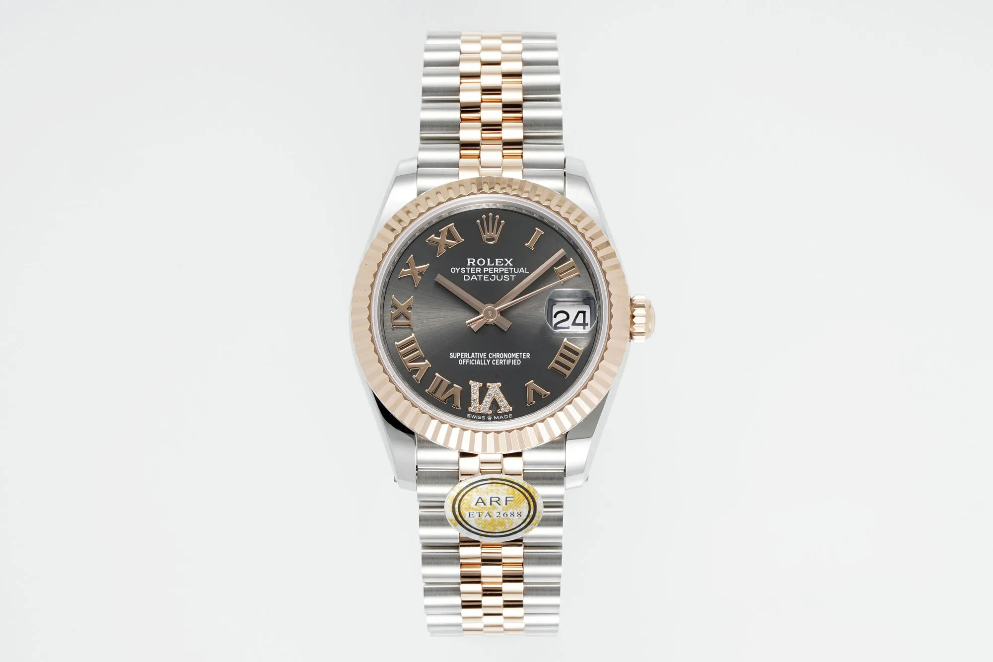 Breathable AR Factory Rolex Datejust 31mm Two-Tone Steel and Rose Gold Jubilee Bracelet Watch with Chocolate Brown Dial and Roman Numerals 4930