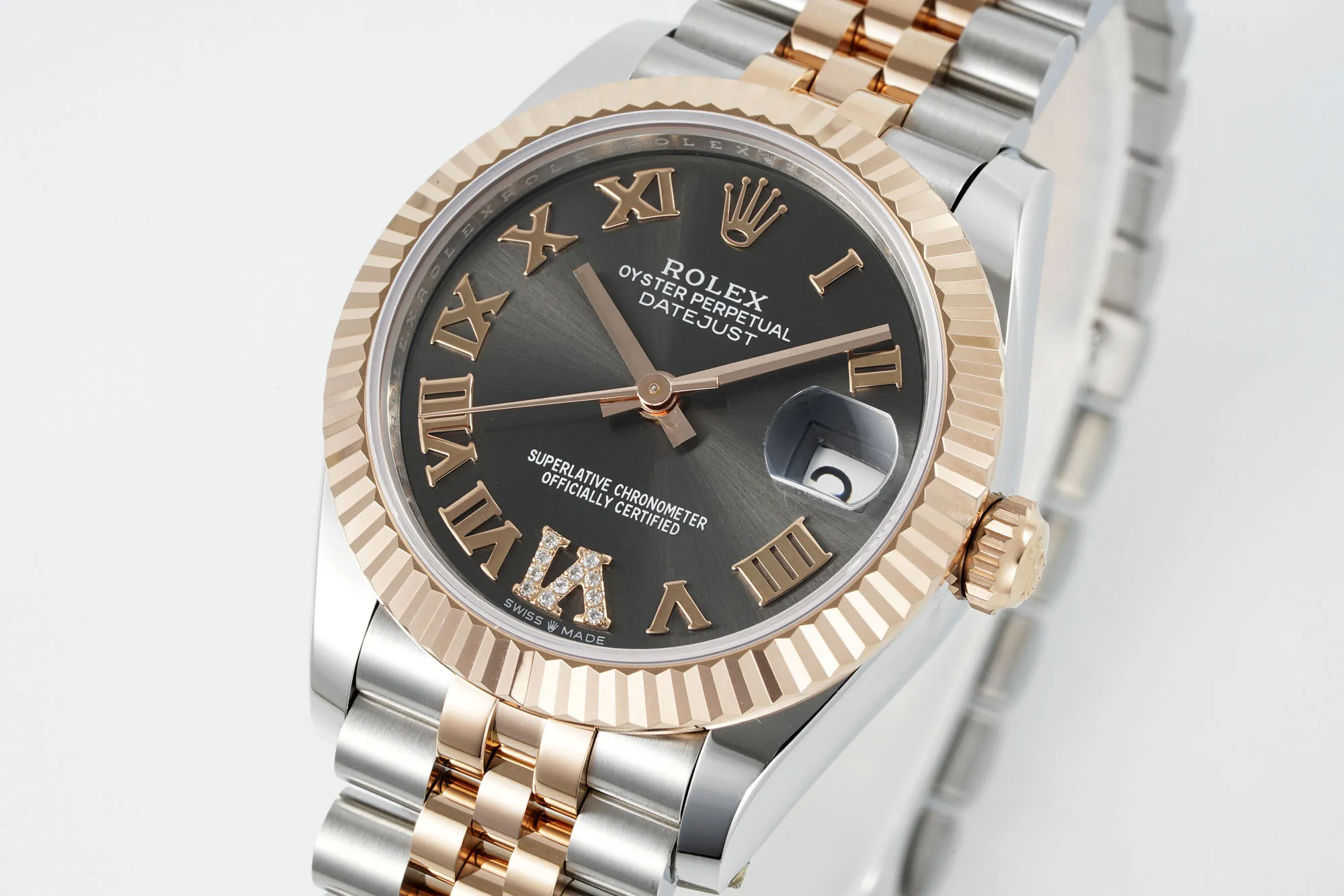 Breathable AR Factory Rolex Datejust 31mm Two-Tone Steel and Rose Gold Jubilee Bracelet Watch with Chocolate Brown Dial and Roman Numerals 4930