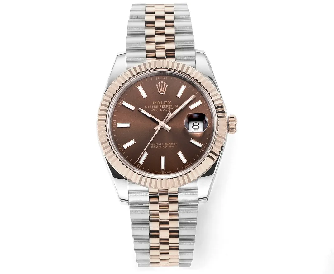 ModernLook AR Factory Rolex Datejust 41mm Two-Tone Rose Gold and Steel Fluted Bezel Chocolate Brown Dial Jubilee Bracelet Automatic Men’s Watch 4868