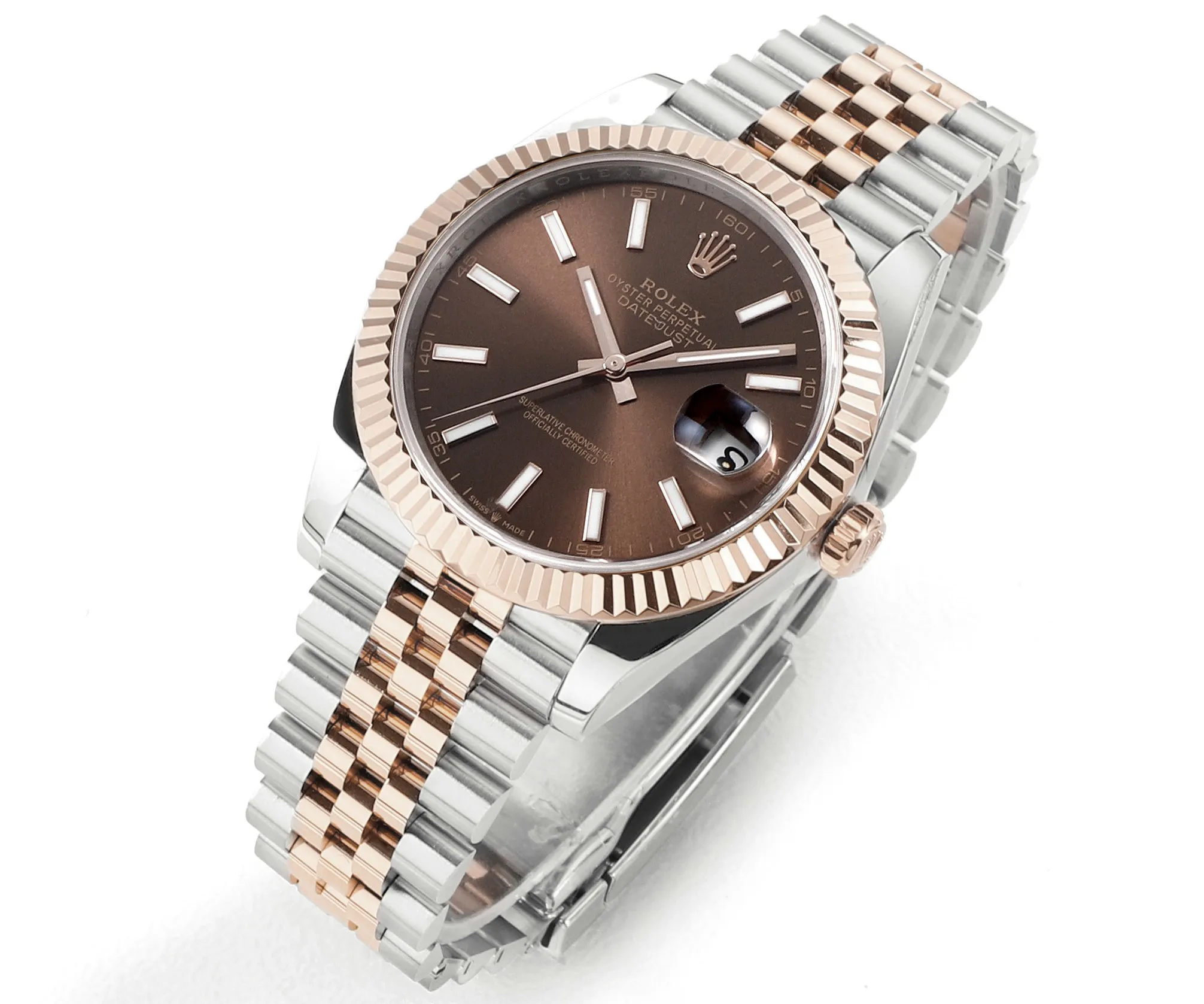 ModernLook AR Factory Rolex Datejust 41mm Two-Tone Rose Gold and Steel Fluted Bezel Chocolate Brown Dial Jubilee Bracelet Automatic Men’s Watch 4868