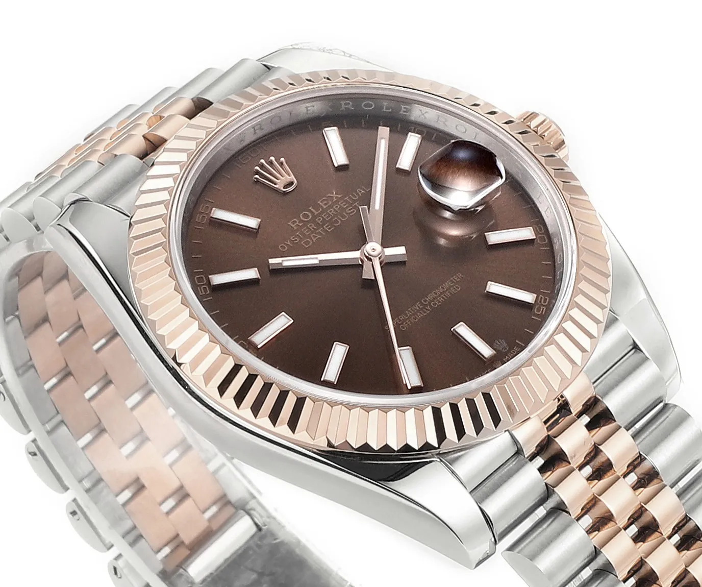 ModernLook AR Factory Rolex Datejust 41mm Two-Tone Rose Gold and Steel Fluted Bezel Chocolate Brown Dial Jubilee Bracelet Automatic Men’s Watch 4868