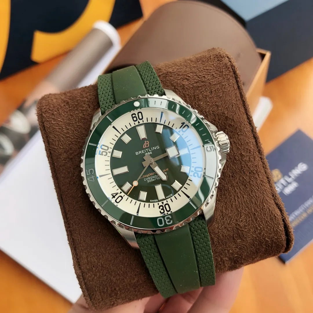 BLS Factory Breitling Superocean Automatic 42mm Green Dial Green Rubber Strap Stainless Steel Watch FreshLook 2645