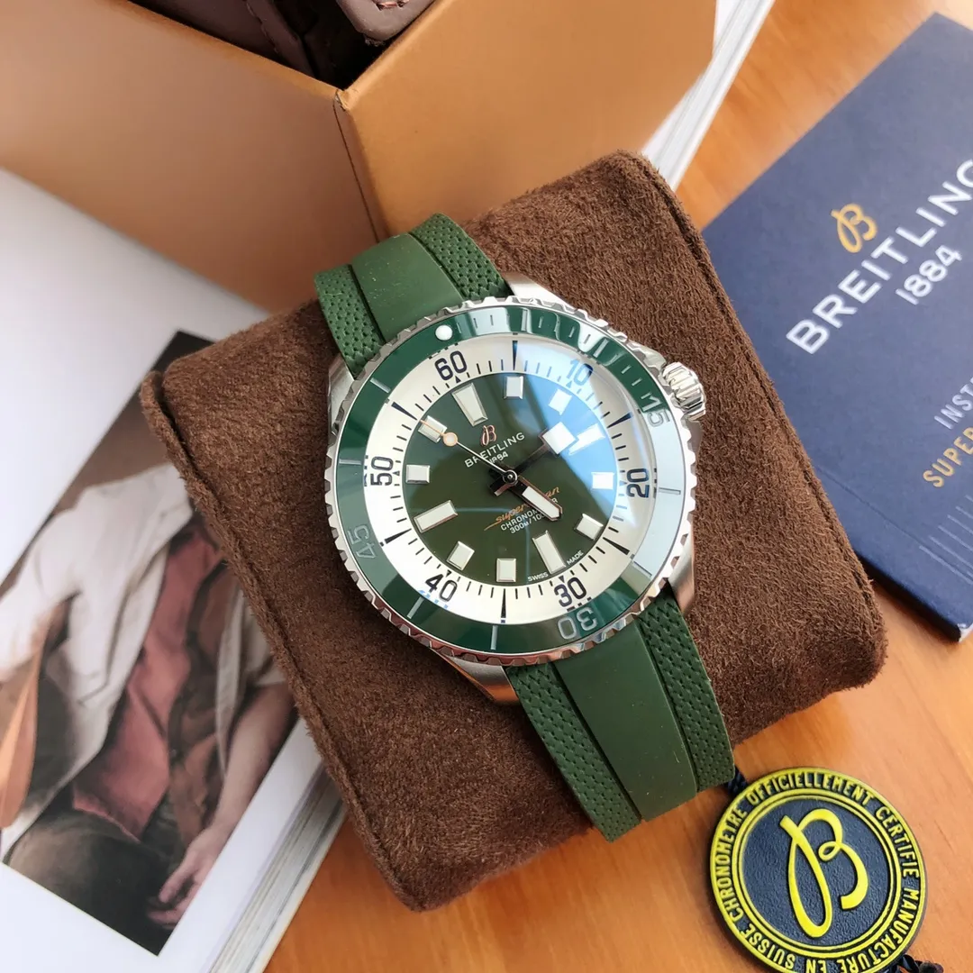 BLS Factory Breitling Superocean Automatic 42mm Green Dial Green Rubber Strap Stainless Steel Watch FreshLook 2645