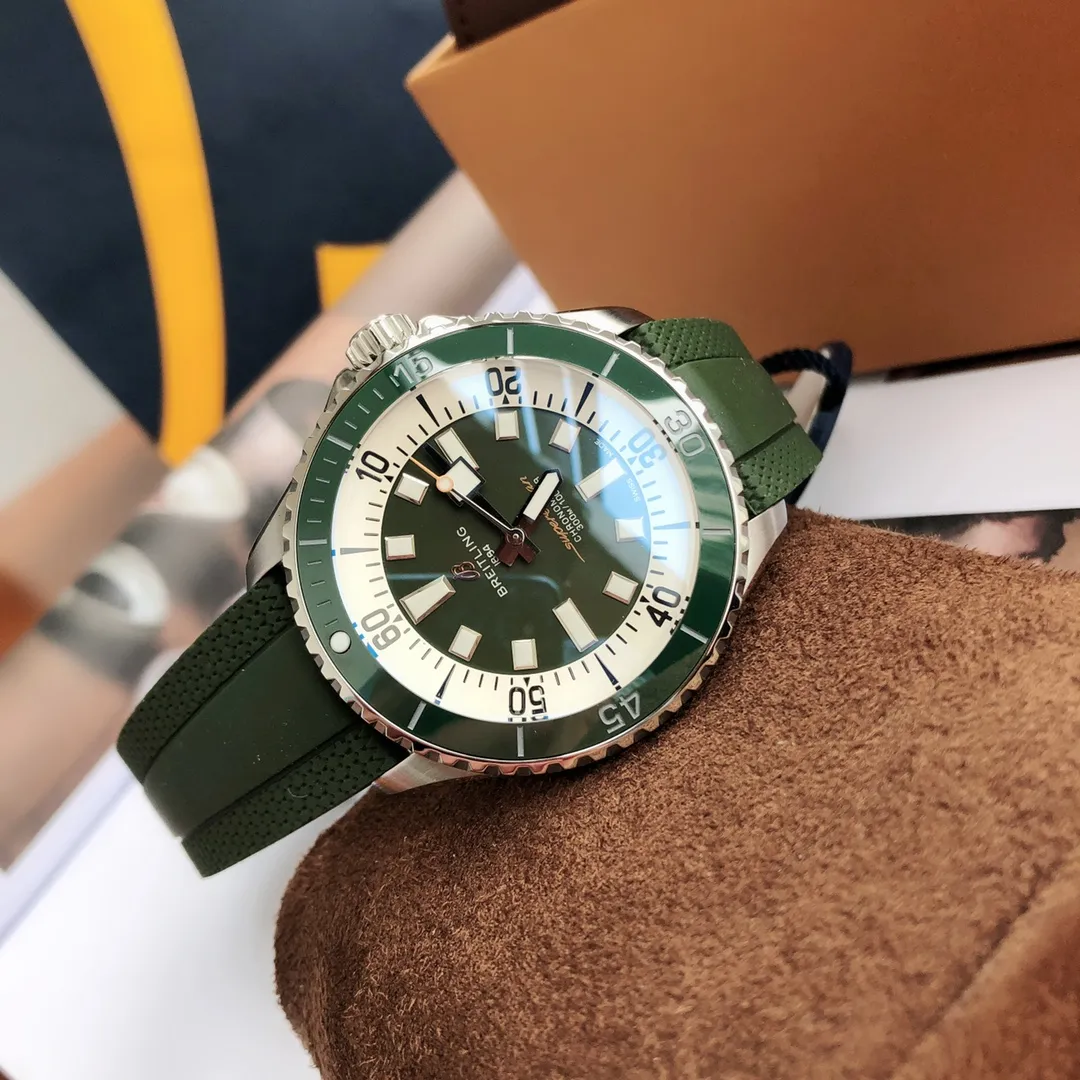 BLS Factory Breitling Superocean Automatic 42mm Green Dial Green Rubber Strap Stainless Steel Watch FreshLook 2645