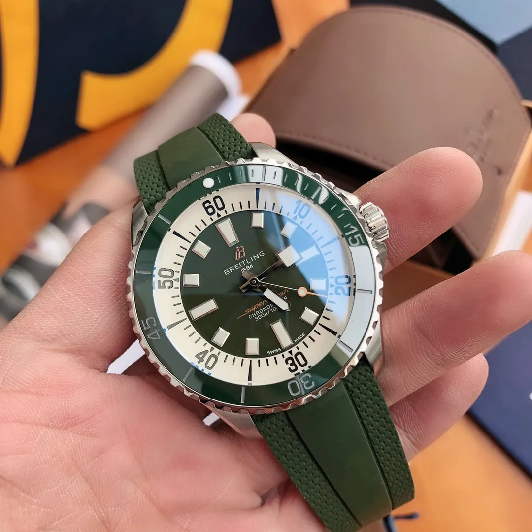 BLS Factory Breitling Superocean Automatic 42mm Green Dial Green Rubber Strap Stainless Steel Watch FreshLook 2645