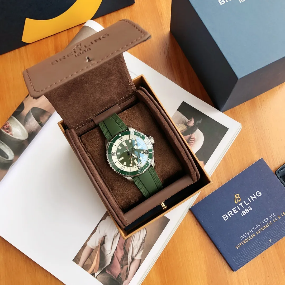 BLS Factory Breitling Superocean Automatic 42mm Green Dial Green Rubber Strap Stainless Steel Watch FreshLook 2645
