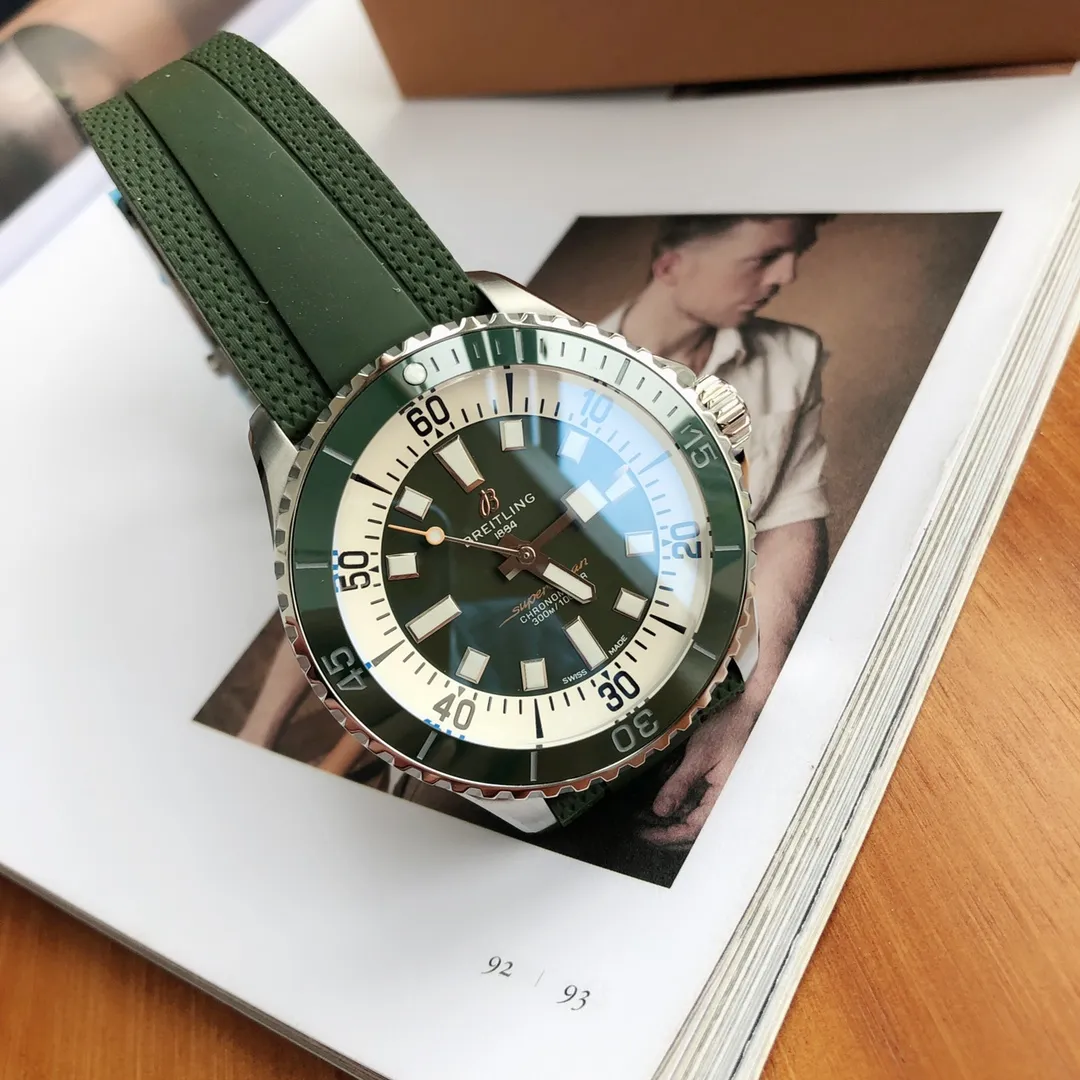 BLS Factory Breitling Superocean Automatic 42mm Green Dial Green Rubber Strap Stainless Steel Watch FreshLook 2645
