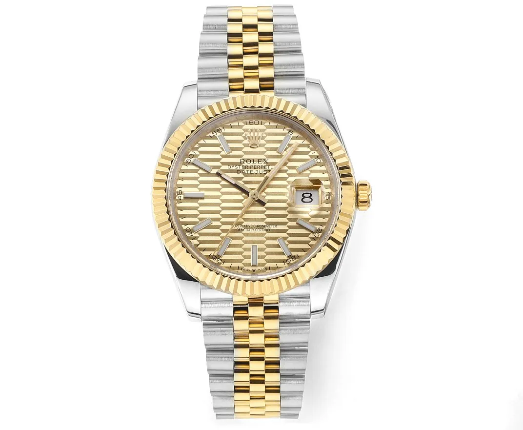 AR Factory Rolex Datejust 41mm Two-Tone Yellow Gold and Stainless Steel Watch with Fluted Bezel, Champagne Textured Dial, and Jubilee Bracelet Trendsetting 4943