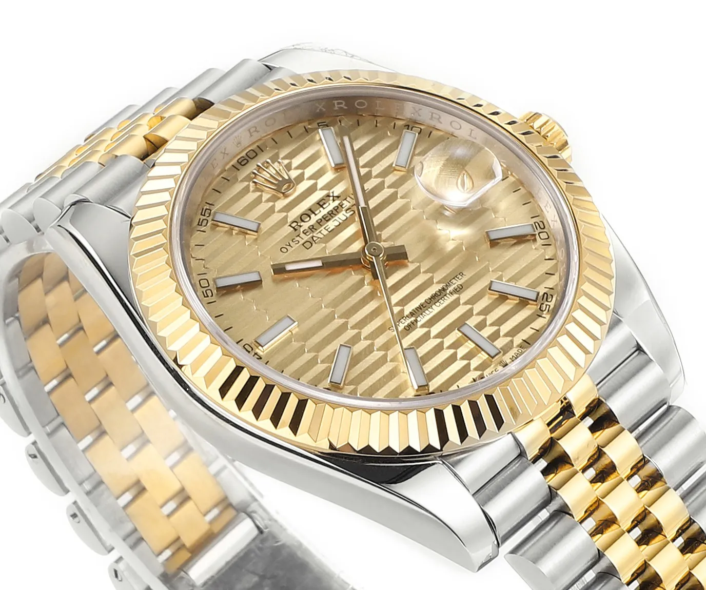 Thermal AR Factory Rolex Datejust 41mm Two-Tone Yellow Gold and Stainless Steel Watch with Fluted Bezel, Champagne Textured Dial, and Jubilee Bracelet 219