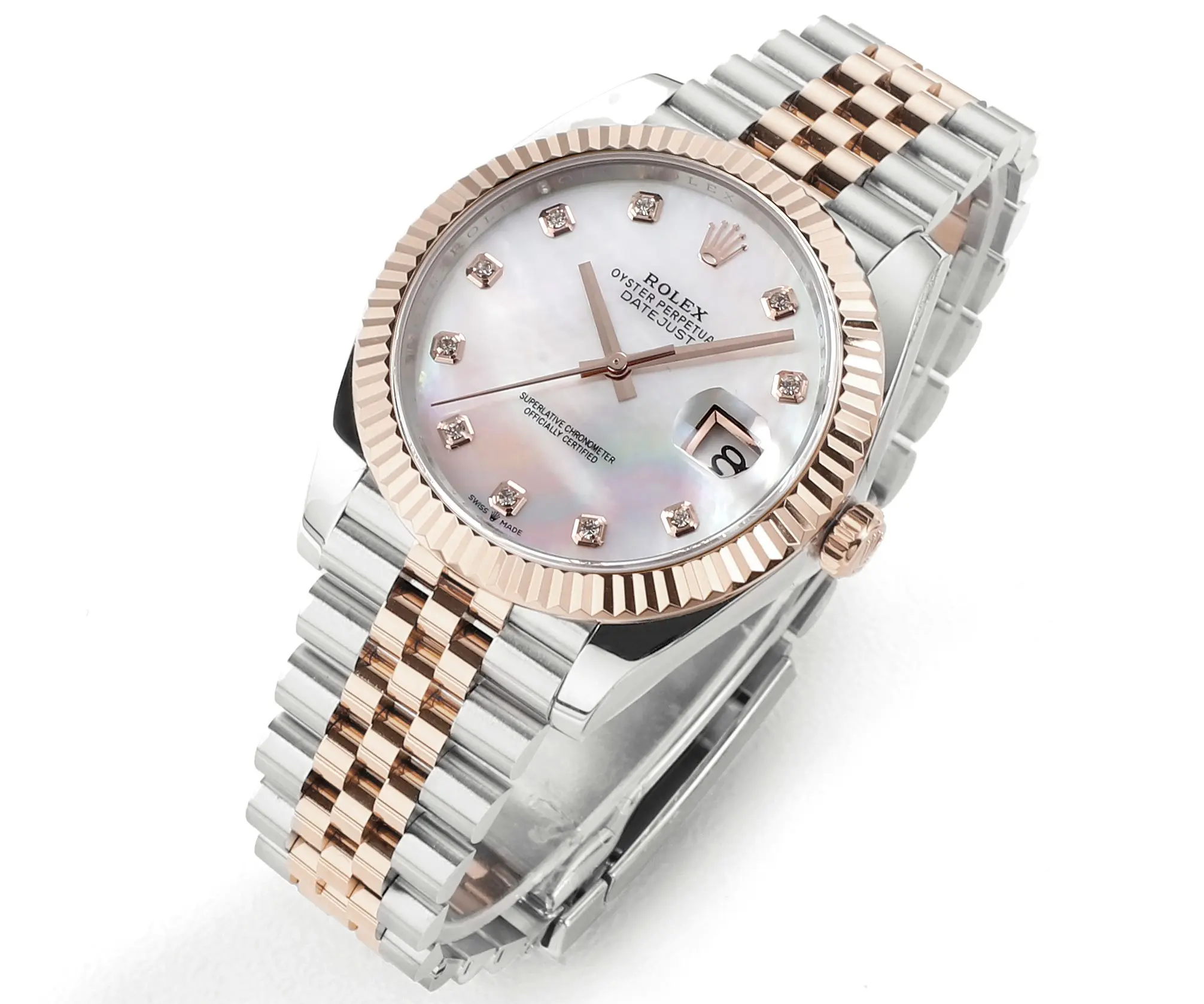Comfortable Rolex Datejust 41mm Watch – Two-Tone Stainless Steel and Rose Gold with Pink Dial, Diamond Markers, and Super Clone Quality 152