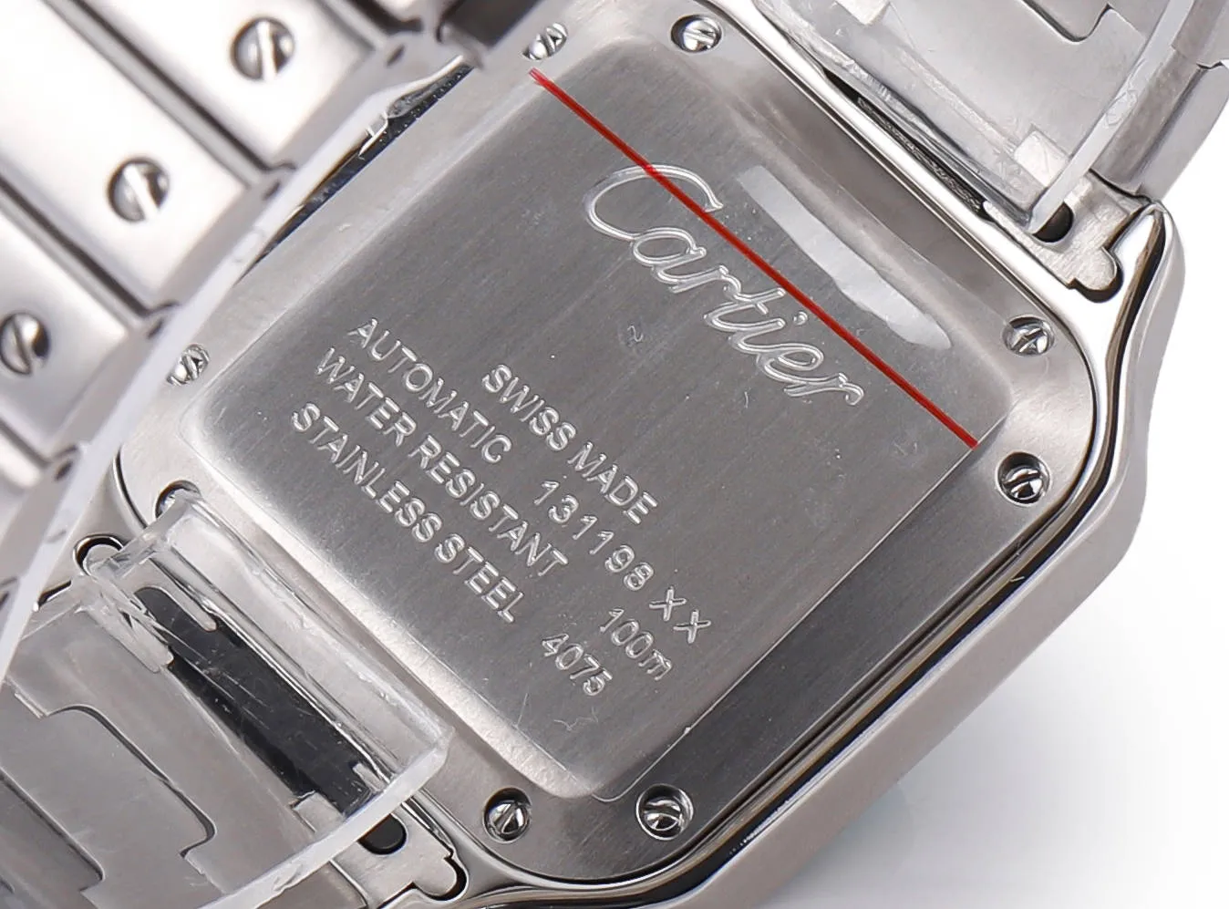 Elegant Cartier Santos de Cartier Automatic Stainless Steel Watch with White Dial and Blue Hands, M 2762
