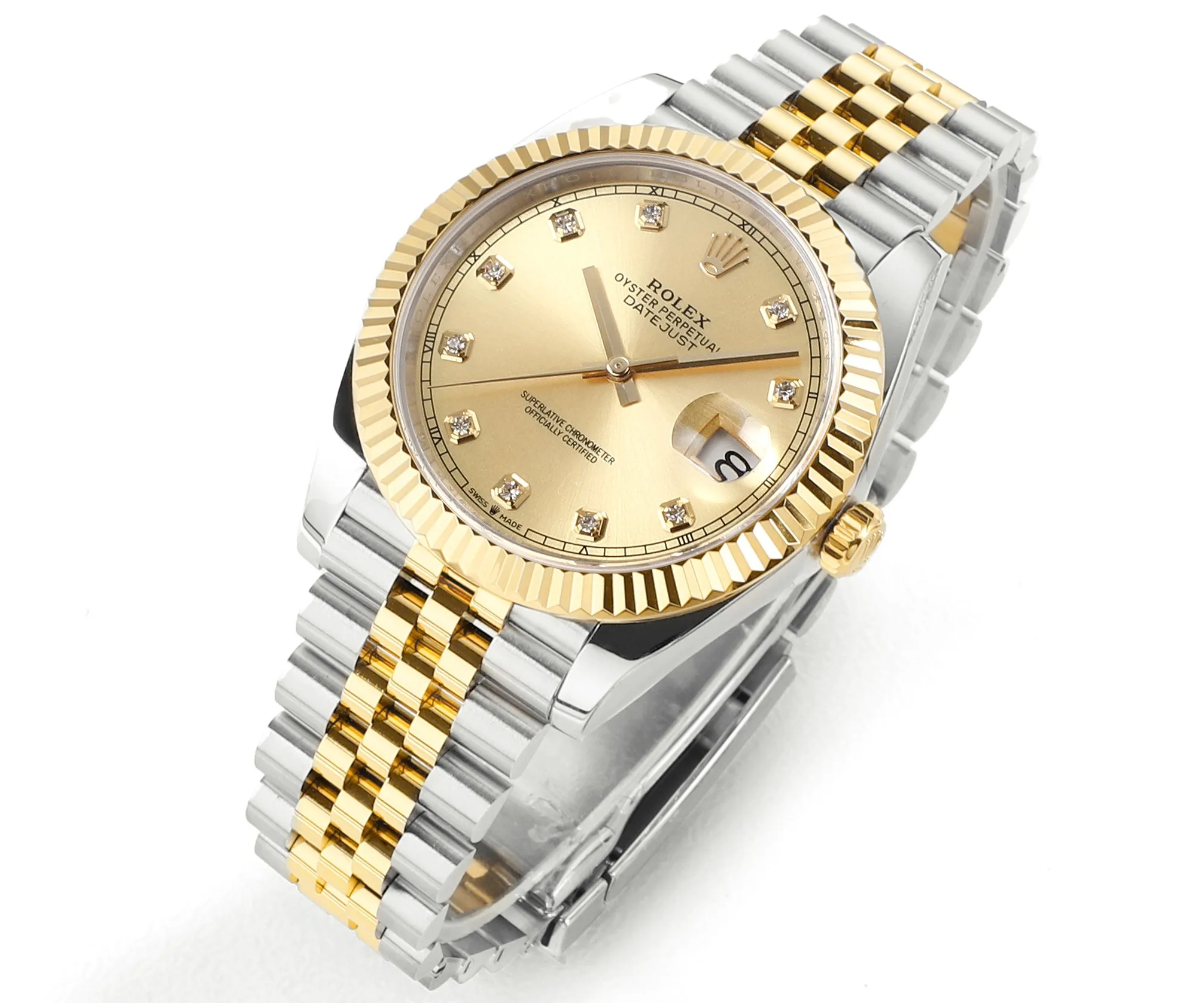 AR Factory Rolex Datejust 41mm Two-Tone Gold and Steel Champagne Diamond Dial Fluted Bezel Jubilee Bracelet Watch Sleek 215