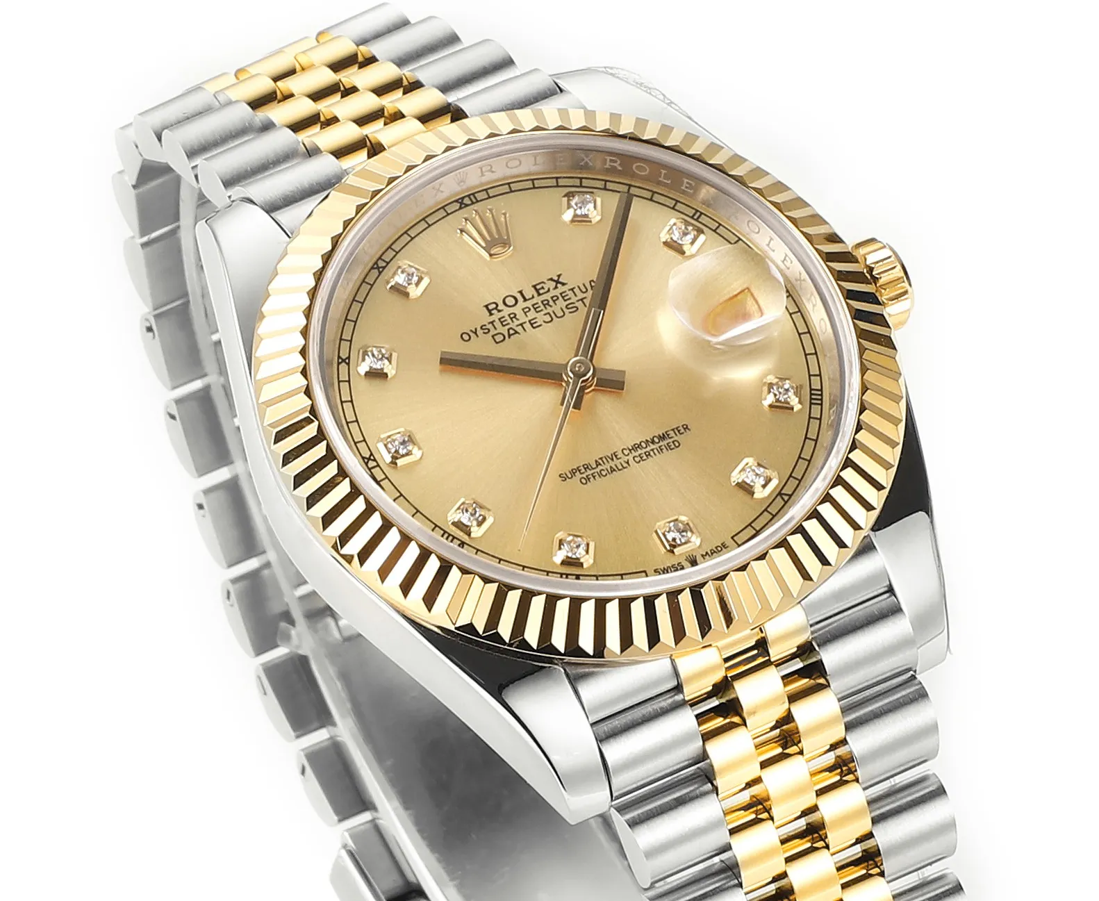 AR Factory Rolex Datejust 41mm Two-Tone Gold and Steel Champagne Diamond Dial Fluted Bezel Jubilee Bracelet Watch Sleek 215