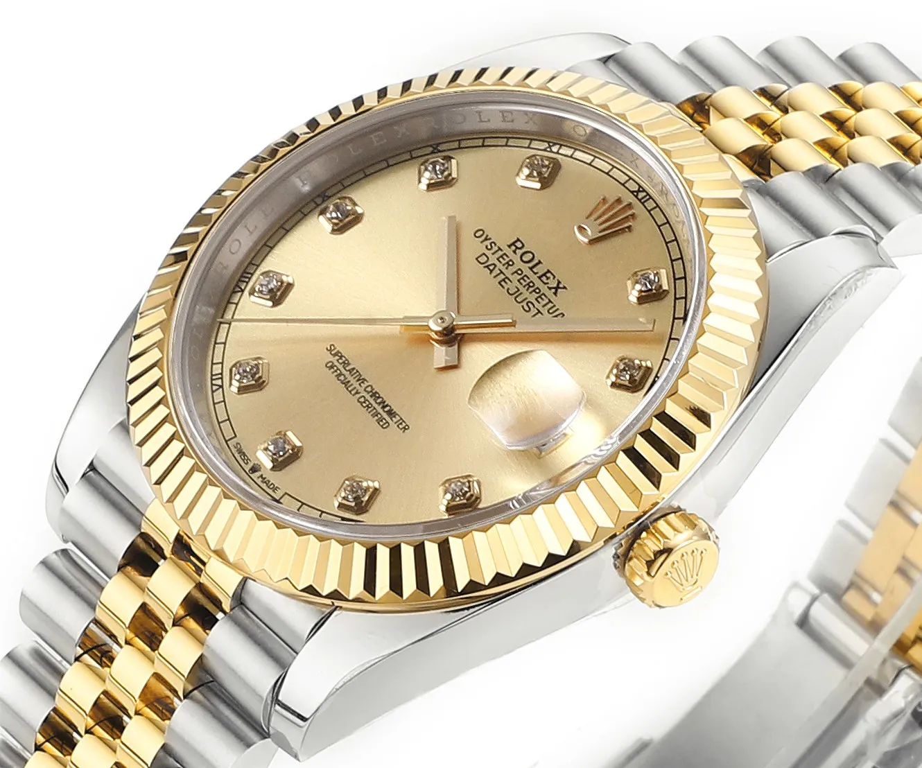 AR Factory Rolex Datejust 41mm Two-Tone Gold and Steel Champagne Diamond Dial Fluted Bezel Jubilee Bracelet Watch Sleek 215