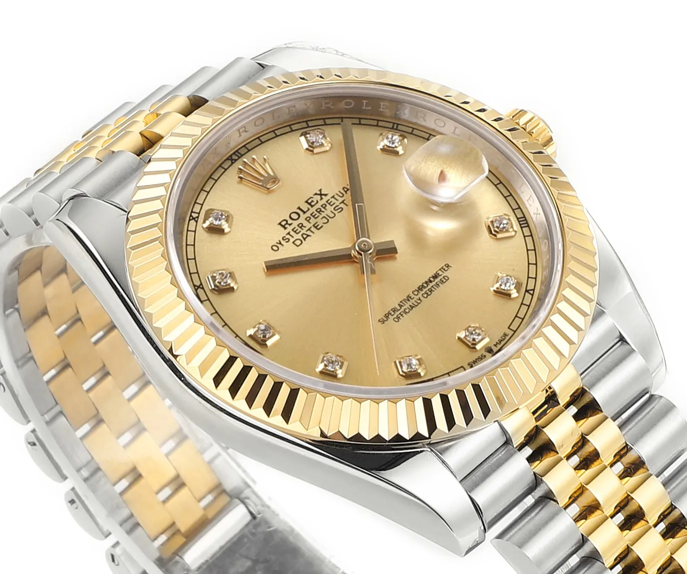 AR Factory Rolex Datejust 41mm Two-Tone Gold and Steel Champagne Diamond Dial Fluted Bezel Jubilee Bracelet Watch Sleek 215