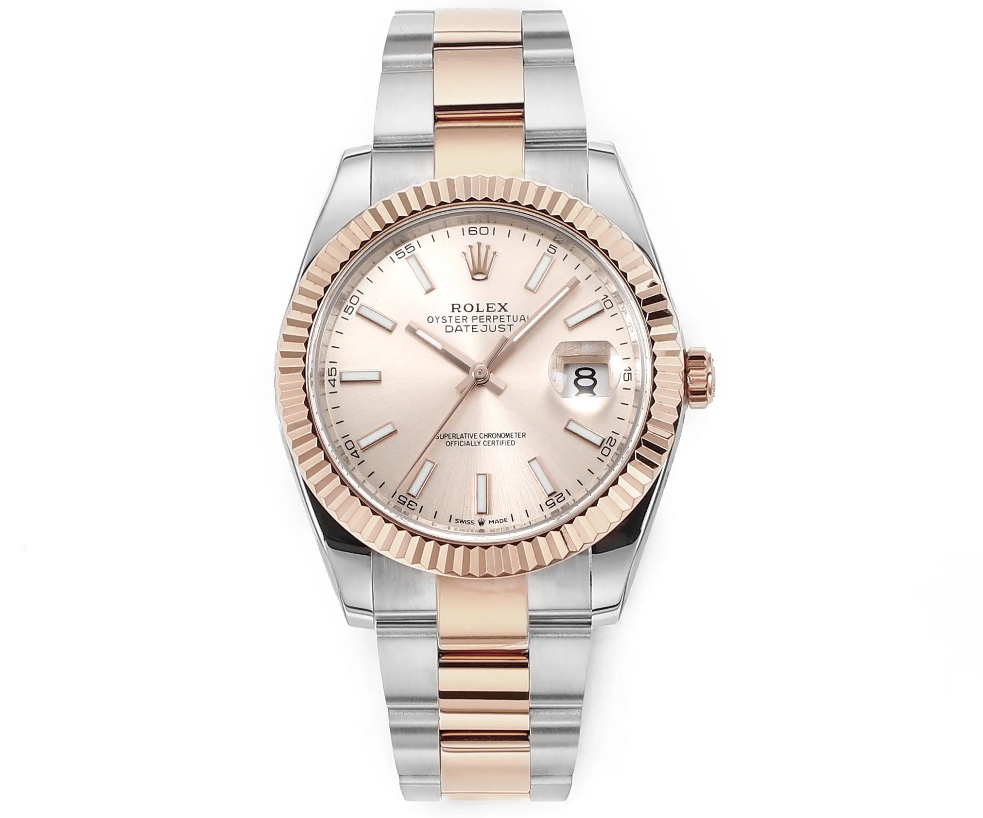 Bold AR Factory Rolex Datejust 41mm Two-Tone Rose Gold and Stainless Steel Pink Dial Fluted Bezel Automatic Men’s Watch 166