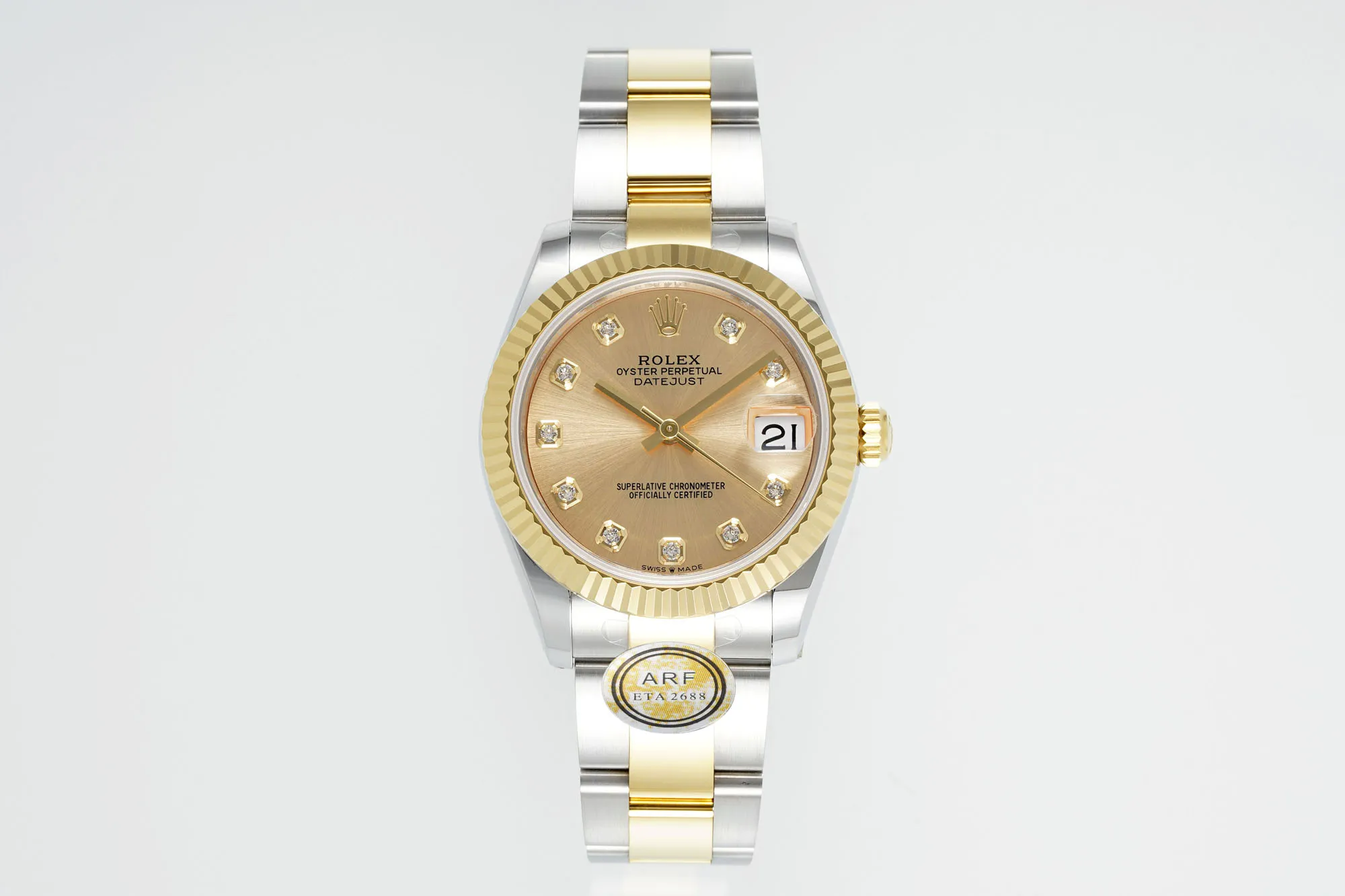 AR Factory Rolex Datejust 31mm Two-Tone Yellow Gold and Steel Oyster Bracelet Champagne Diamond Dial Ladies Watch Soft 191