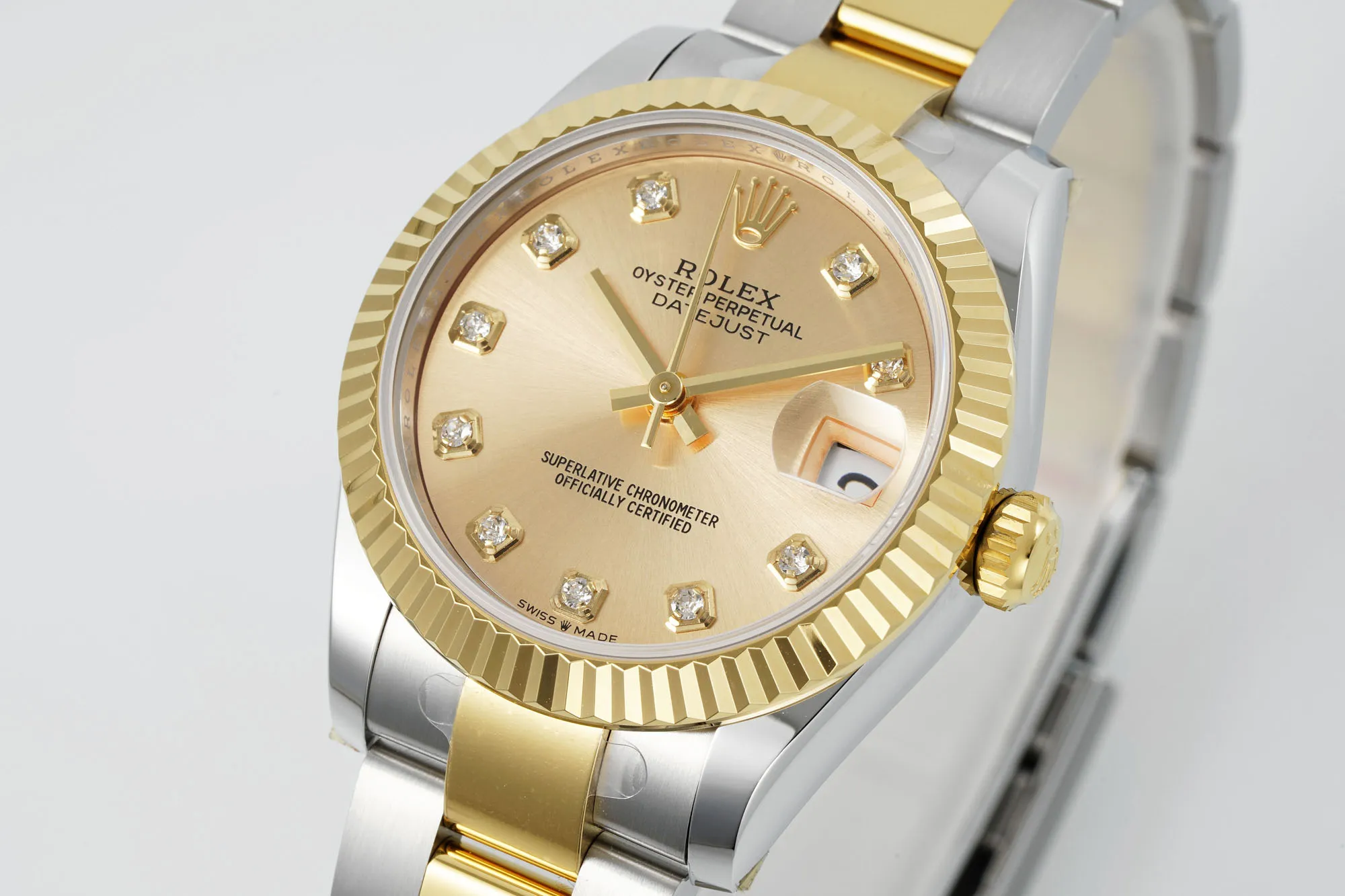 AR Factory Rolex Datejust 31mm Two-Tone Yellow Gold and Steel Oyster Bracelet Champagne Diamond Dial Ladies Watch Soft 191