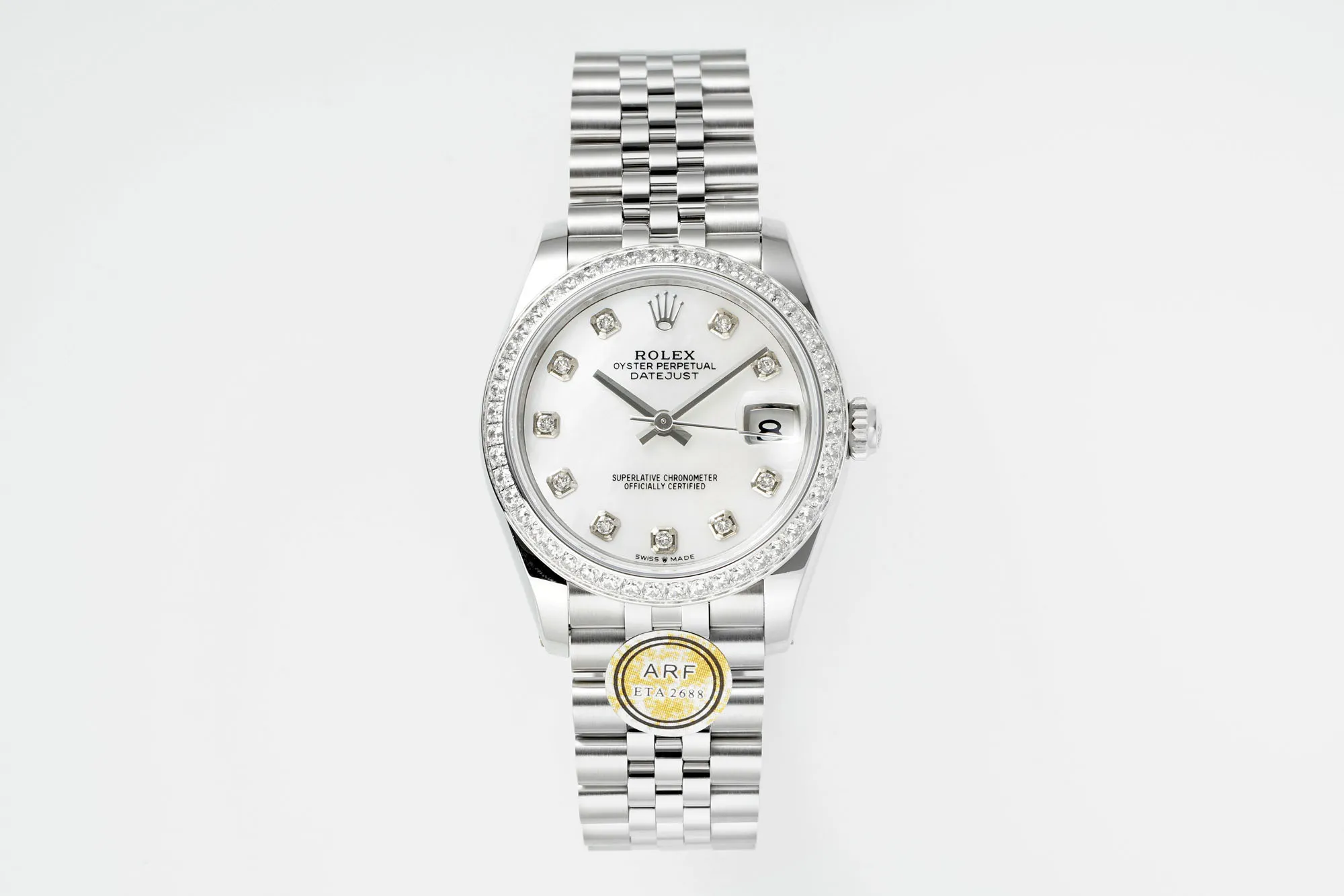 SportInspired AR Factory Rolex Datejust 31mm White Mother-of-Pearl Dial Diamond Bezel Stainless Steel Jubilee Bracelet Women’s Luxury Watch 4899