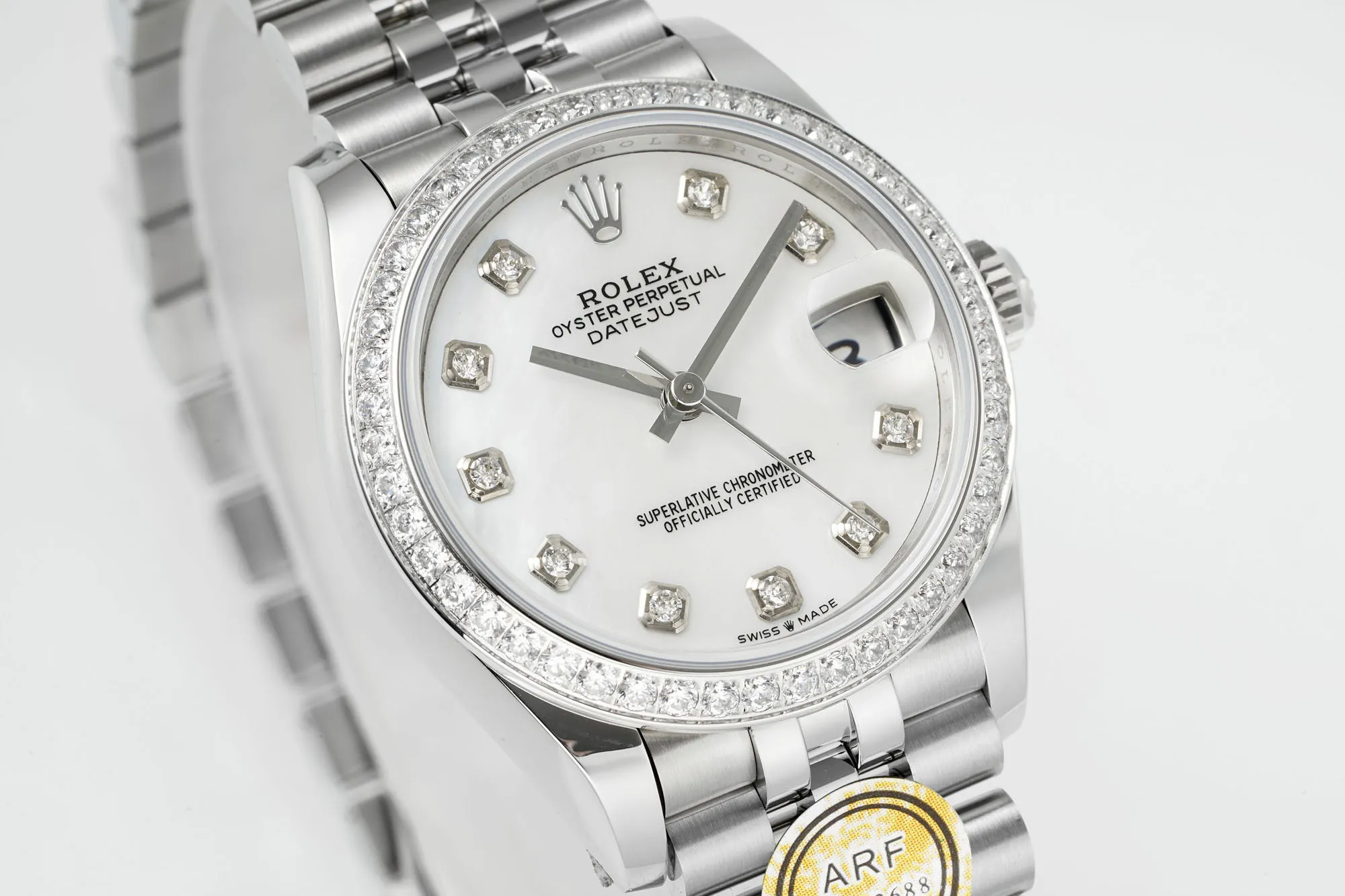 SportInspired AR Factory Rolex Datejust 31mm White Mother-of-Pearl Dial Diamond Bezel Stainless Steel Jubilee Bracelet Women’s Luxury Watch 4899