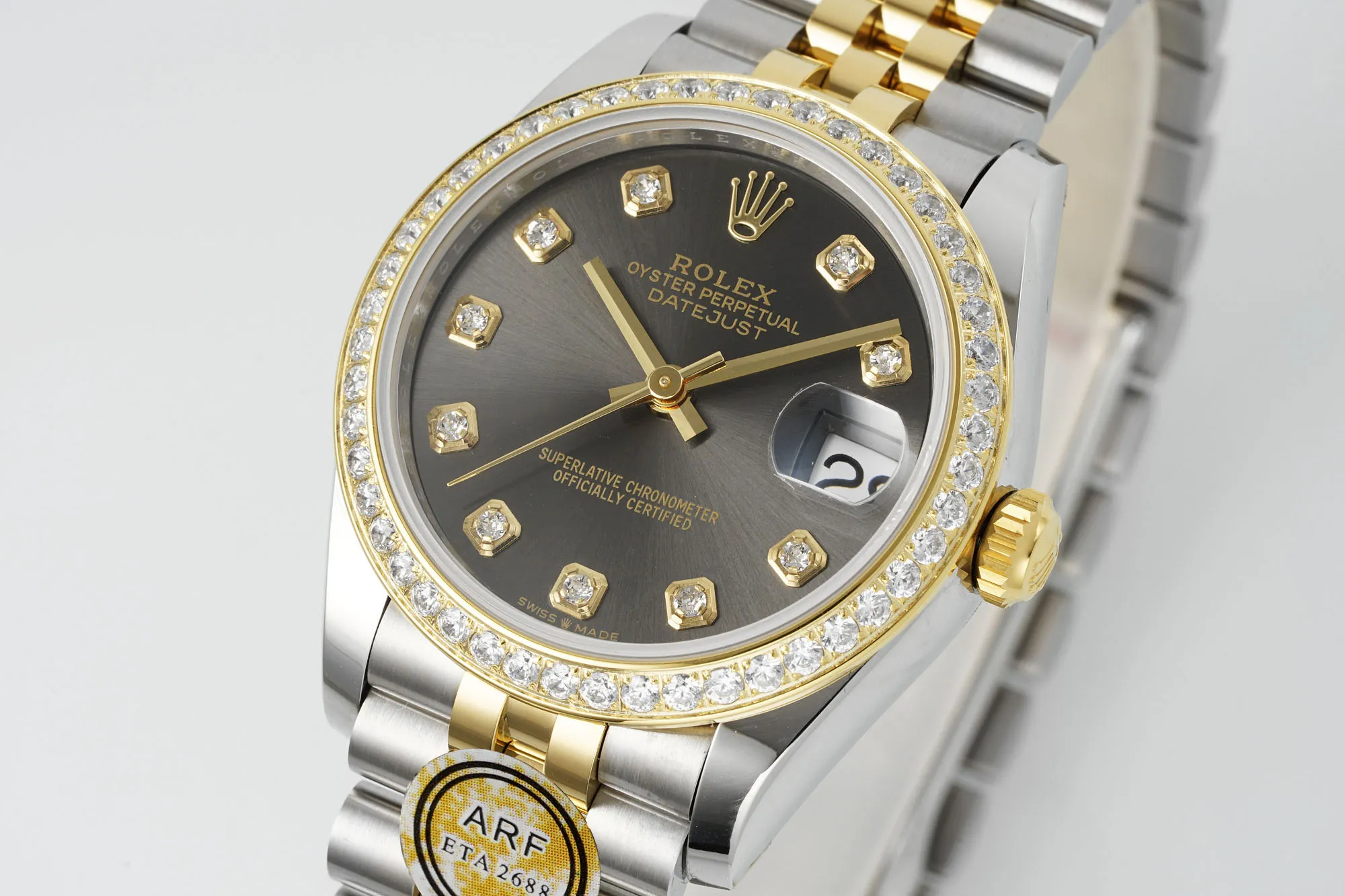 Seasonal AR Factory Rolex Datejust 31mm Two-Tone Yellow Gold and Stainless Steel Black Dial Diamond Bezel and Markers Women’s Luxury Watch 198
