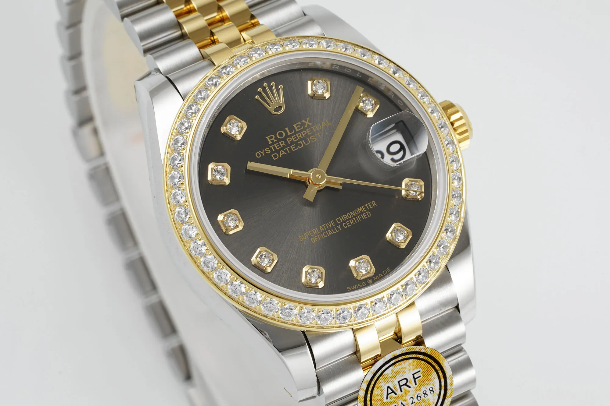 Seasonal AR Factory Rolex Datejust 31mm Two-Tone Yellow Gold and Stainless Steel Black Dial Diamond Bezel and Markers Women’s Luxury Watch 198